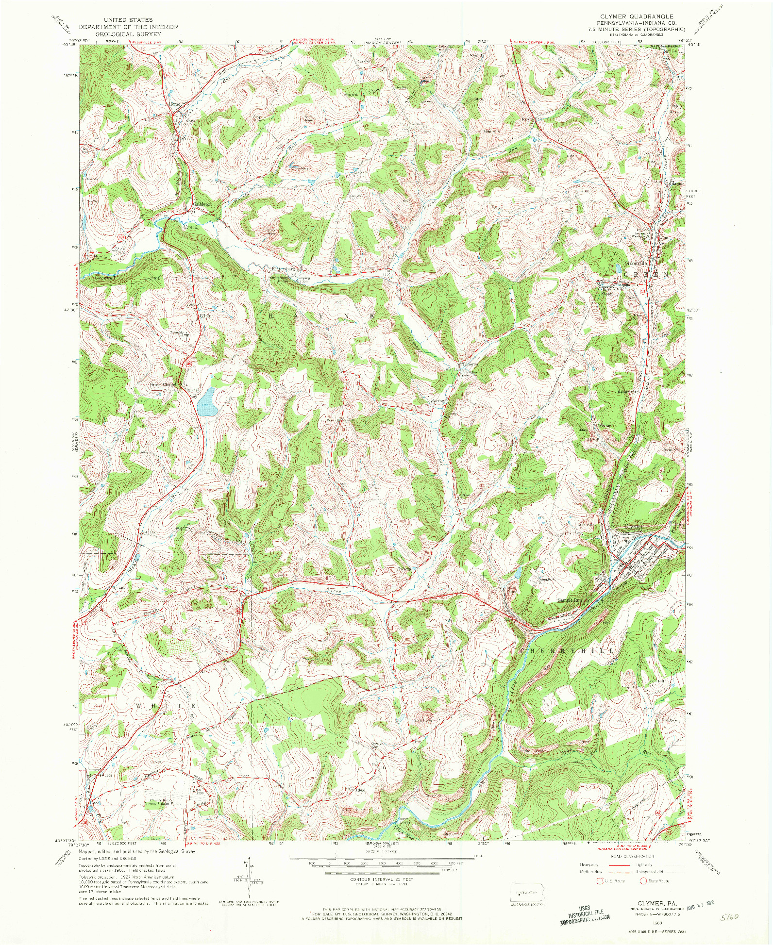 USGS 1:24000-SCALE QUADRANGLE FOR CLYMER, PA 1963