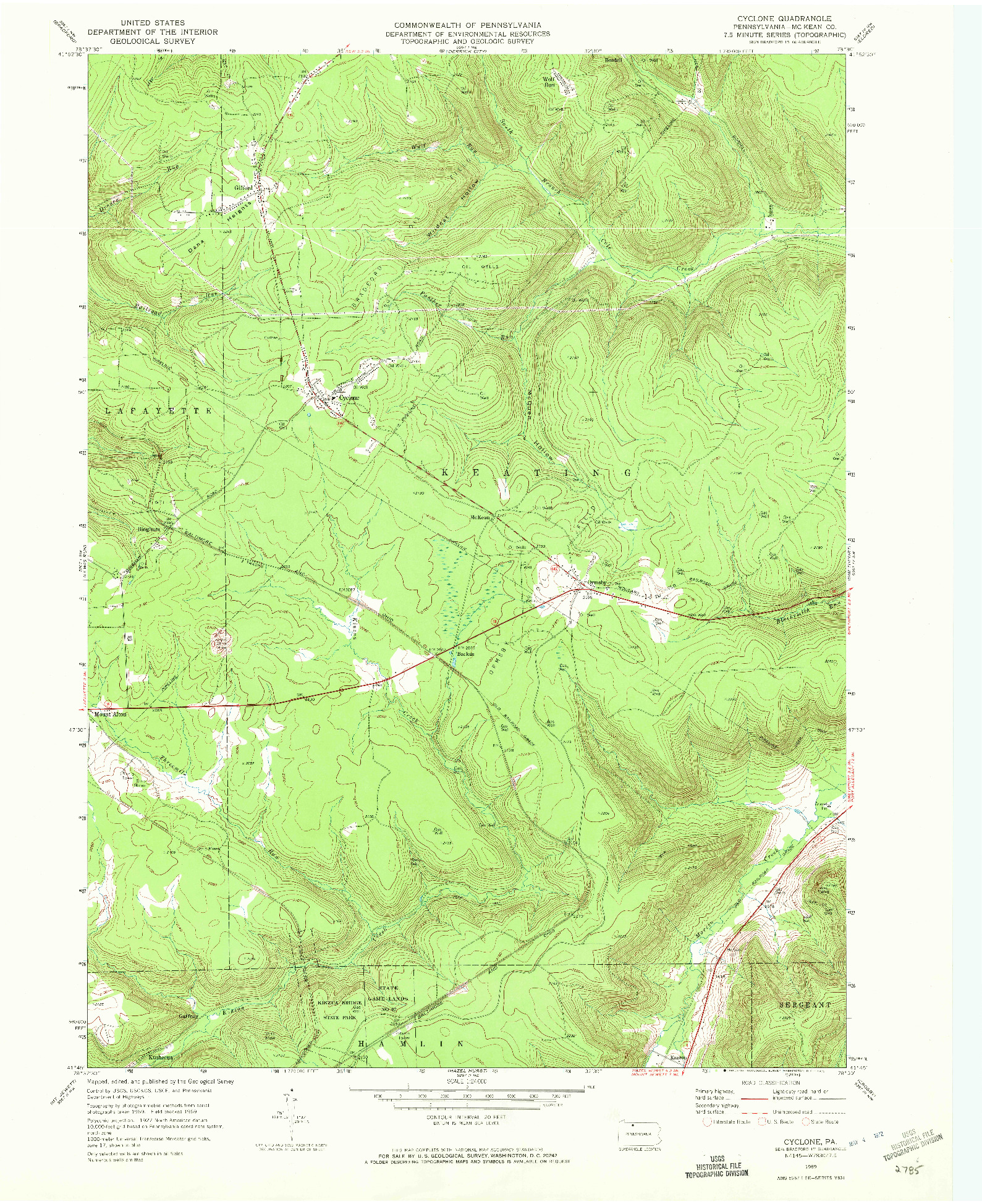 USGS 1:24000-SCALE QUADRANGLE FOR CYCLONE, PA 1969