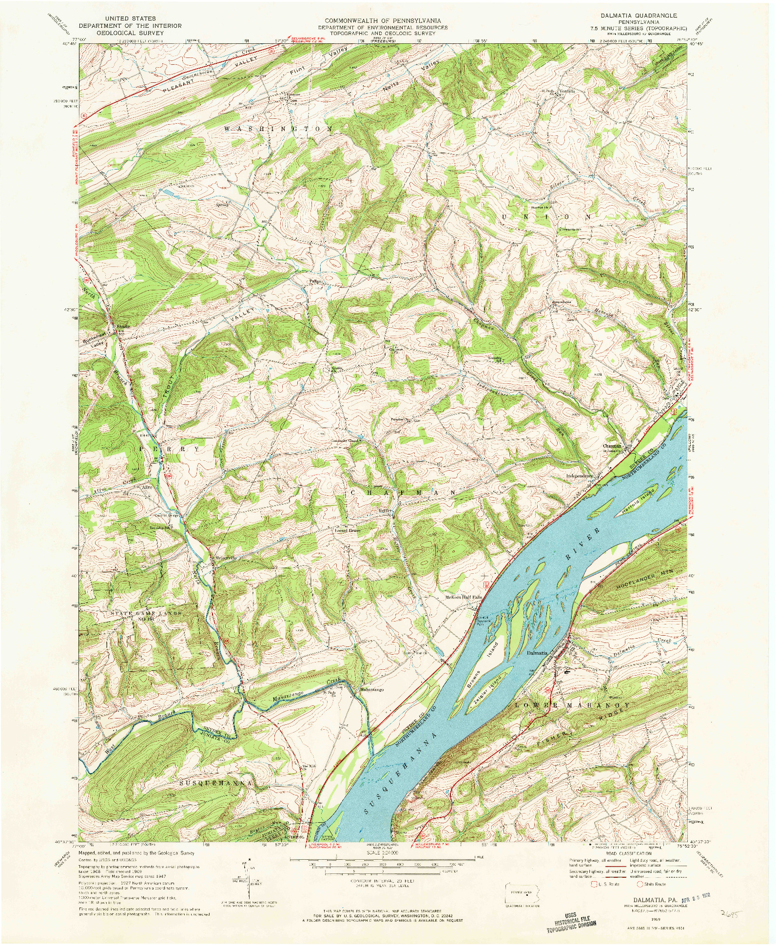 USGS 1:24000-SCALE QUADRANGLE FOR DALMATIA, PA 1969