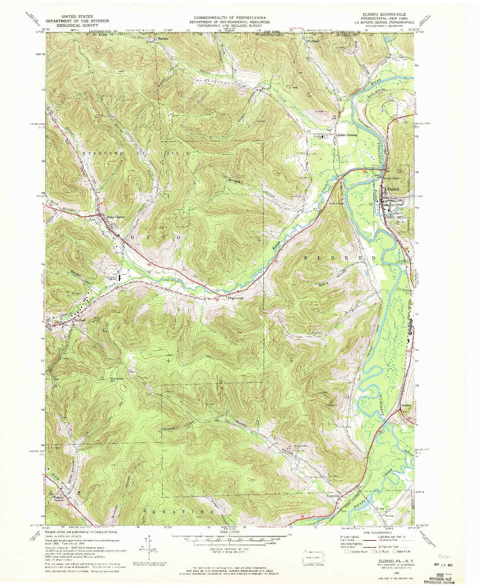 USGS 1:24000-SCALE QUADRANGLE FOR ELDRED, PA 1969