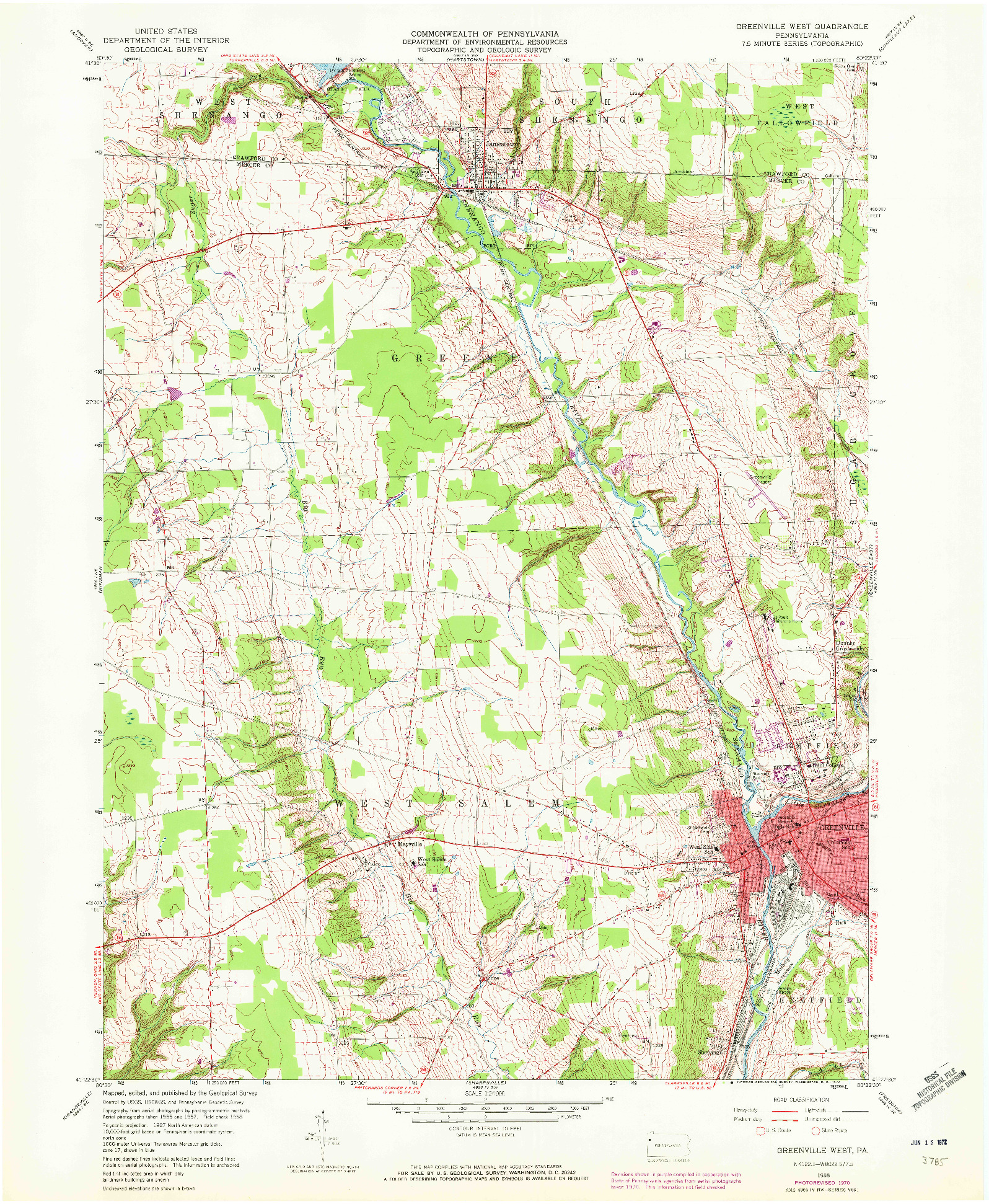 USGS 1:24000-SCALE QUADRANGLE FOR GREENSVILLE WEST, PA 1958