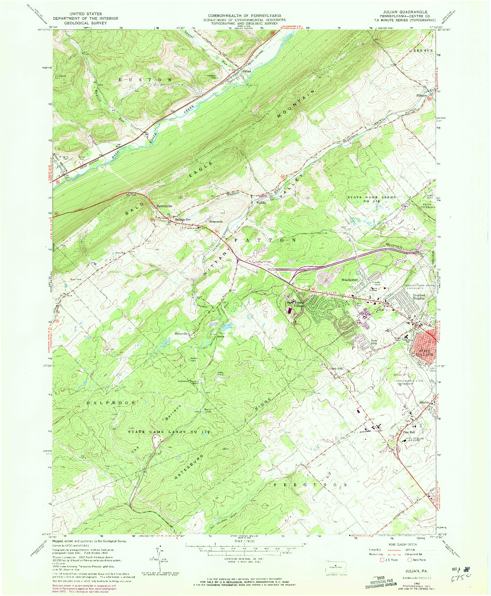 USGS 1:24000-SCALE QUADRANGLE FOR JULIAN, PA 1962