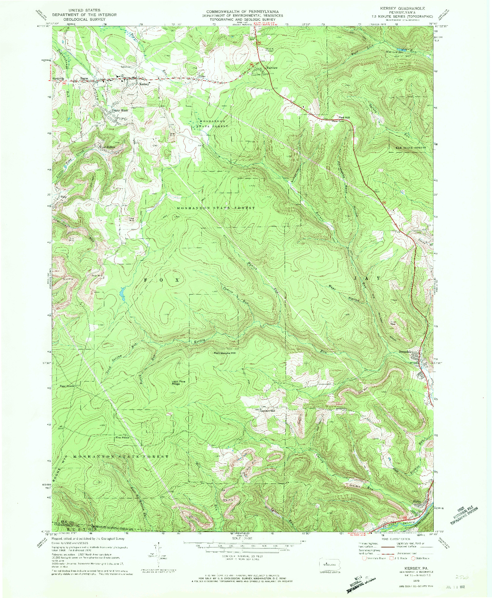 USGS 1:24000-SCALE QUADRANGLE FOR KERSEY, PA 1970