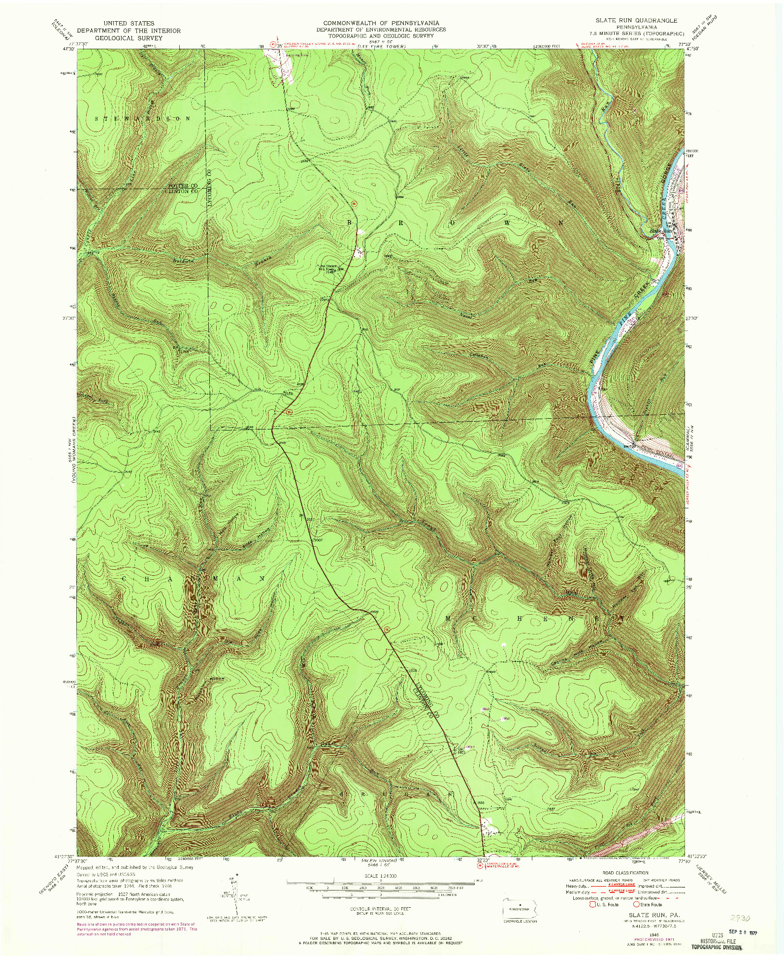 USGS 1:24000-SCALE QUADRANGLE FOR SLATE RUN, PA 1946