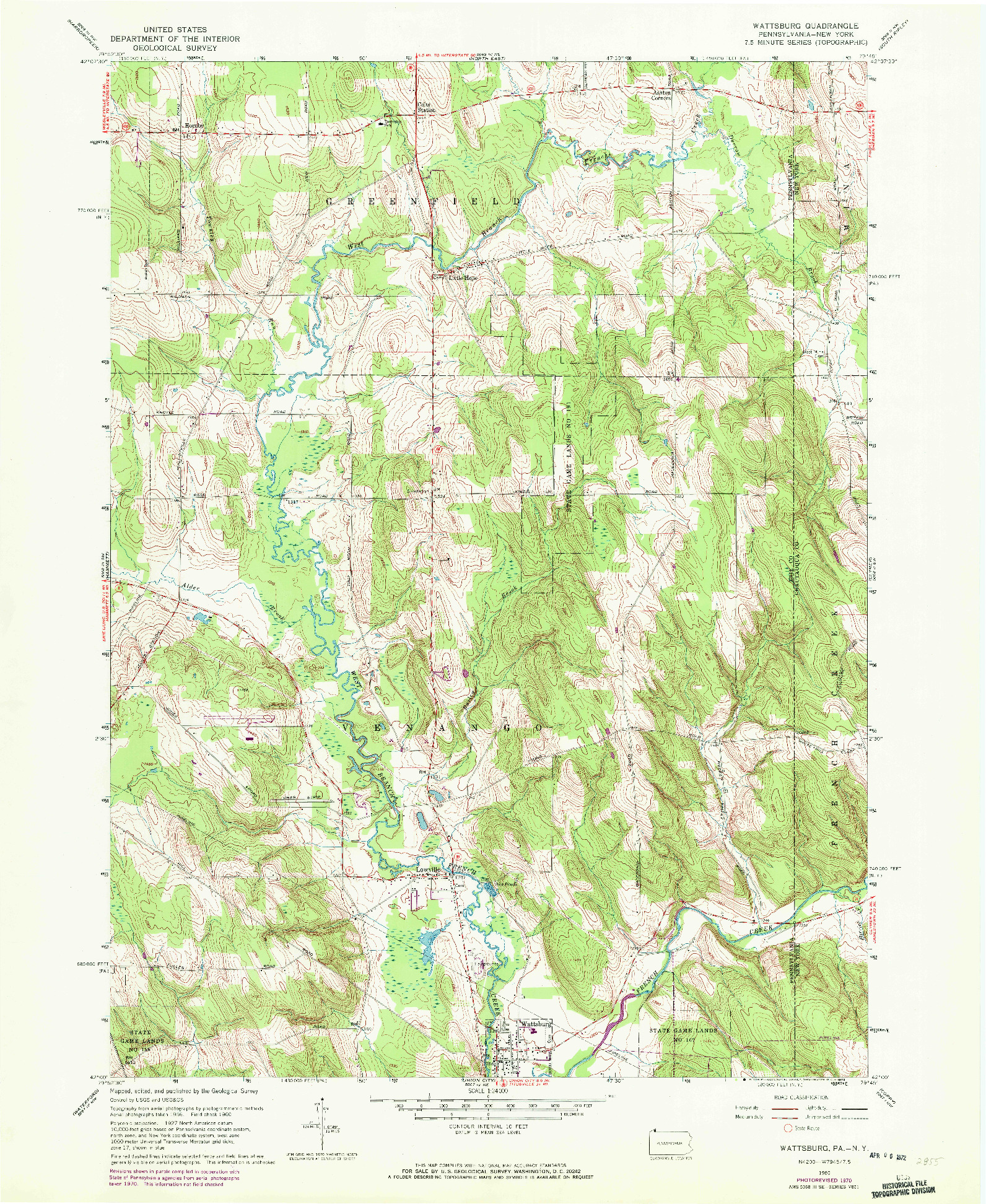 USGS 1:24000-SCALE QUADRANGLE FOR WATTSBURG, PA 1960