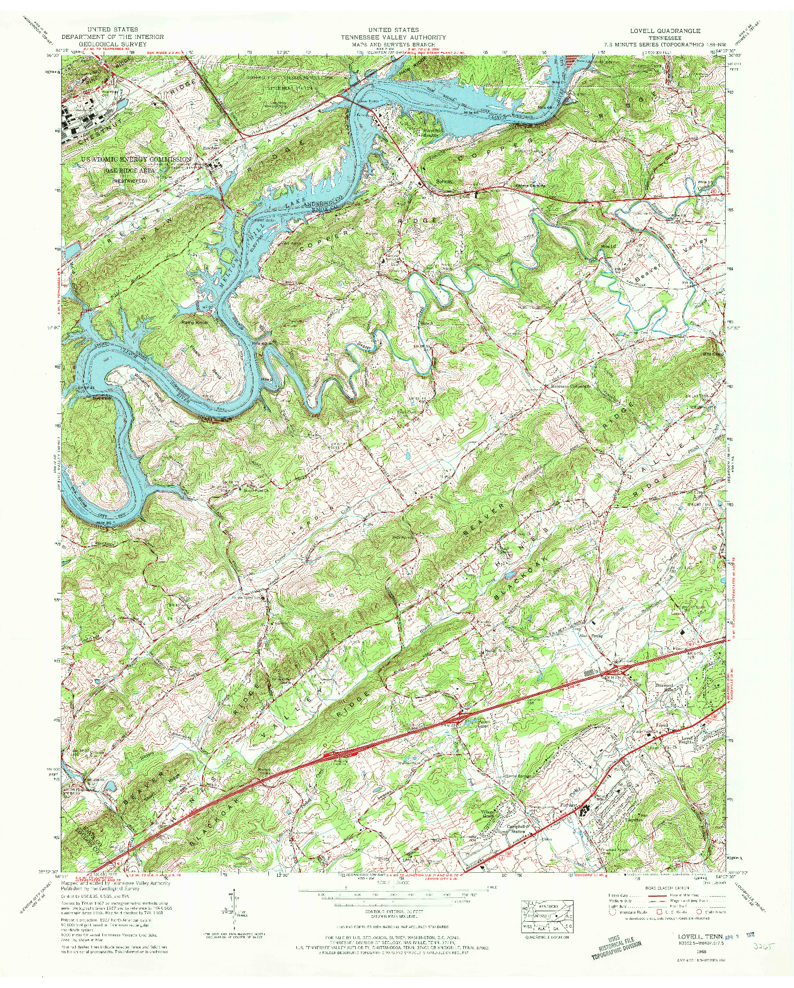 USGS 1:24000-SCALE QUADRANGLE FOR LOVELL, TN 1968