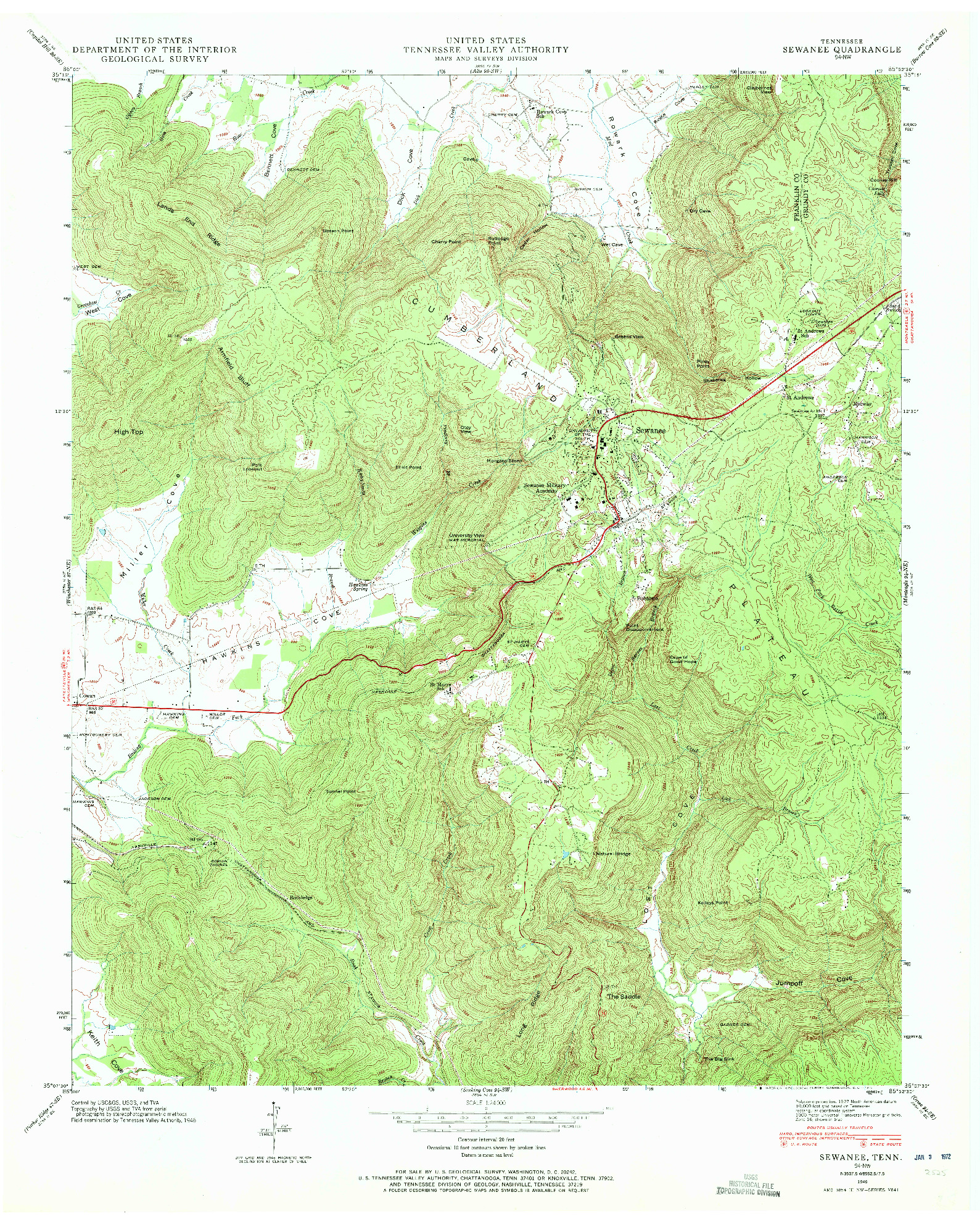 USGS 1:24000-SCALE QUADRANGLE FOR SEWANEE, TN 1946