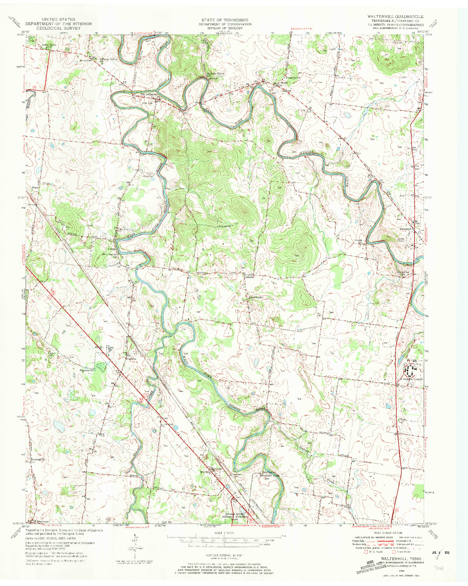 USGS 1:24000-SCALE QUADRANGLE FOR WALTERHILL, TN 1950