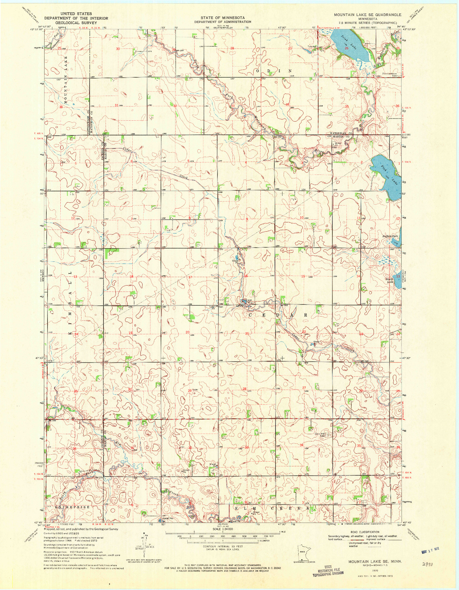 USGS 1:24000-SCALE QUADRANGLE FOR MOUNTAIN LAKE SE, MN 1970