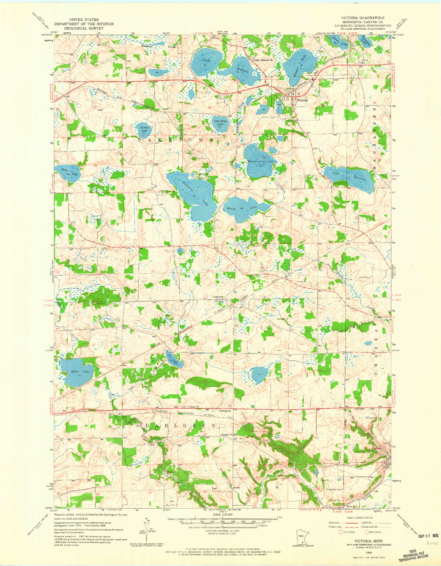 USGS 1:24000-SCALE QUADRANGLE FOR VICTORIA, MN 1958