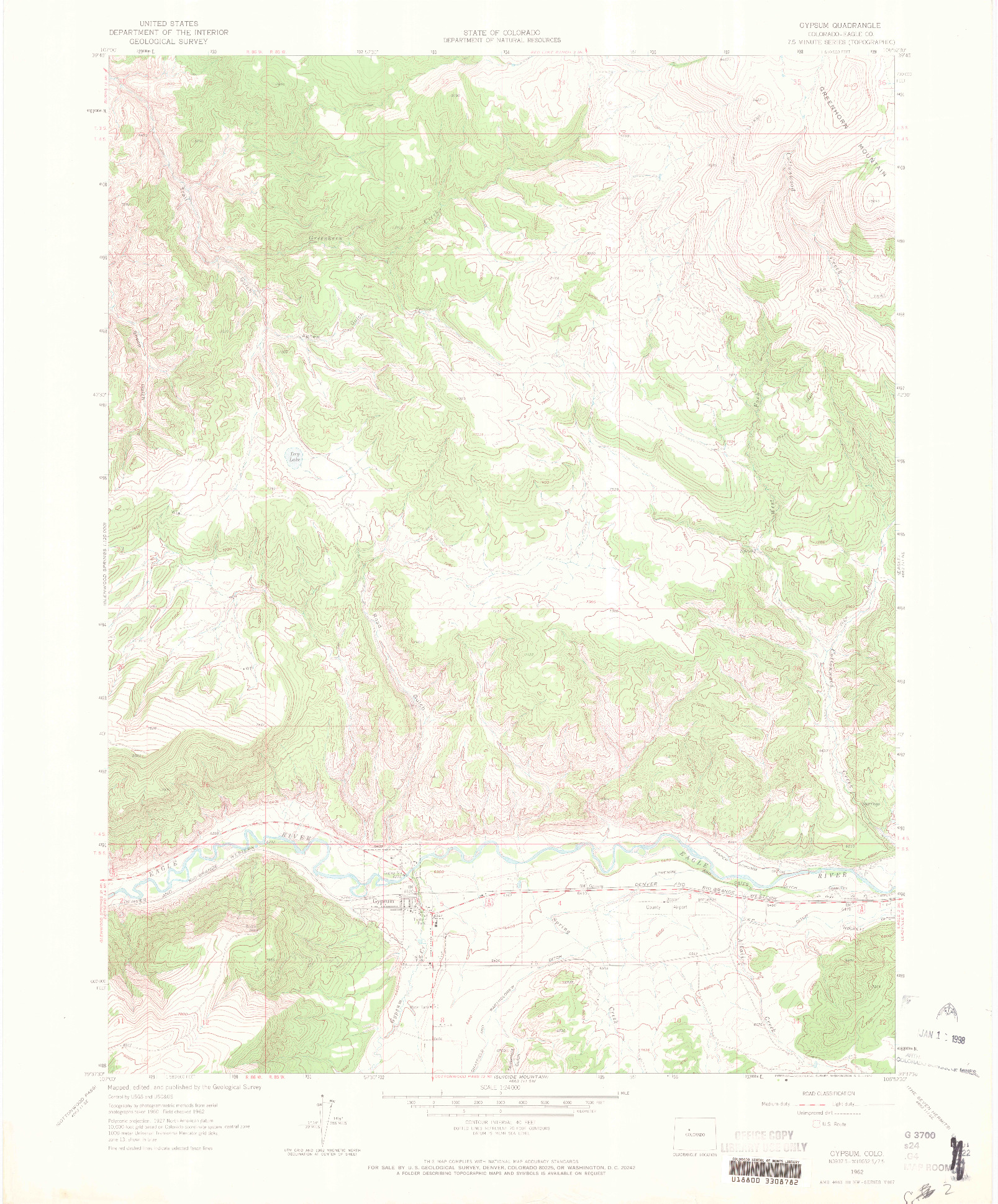 USGS 1:24000-SCALE QUADRANGLE FOR GYPSUM, CO 1962