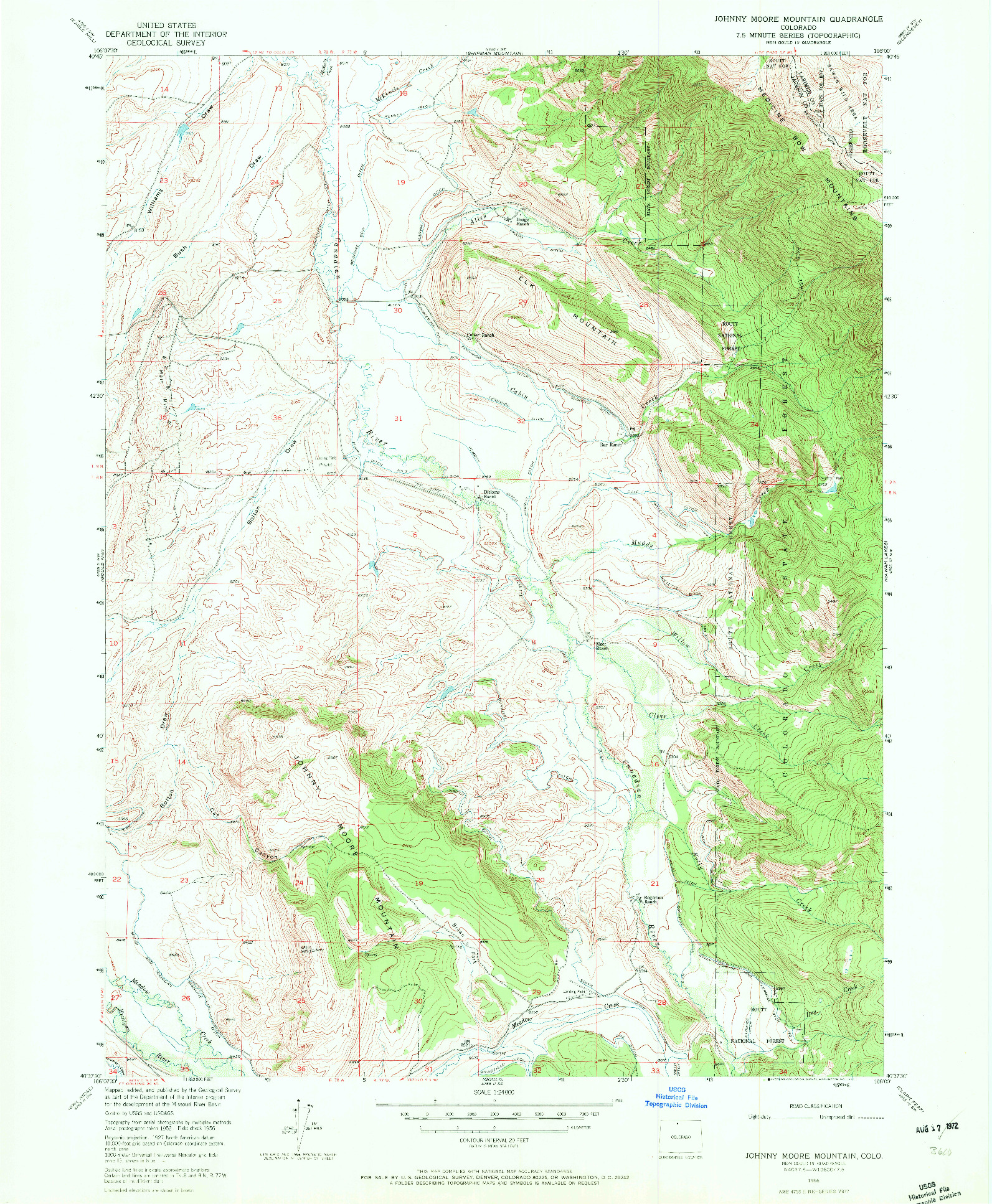 USGS 1:24000-SCALE QUADRANGLE FOR JOHNNY MOORE MOUNTAIN, CO 1956