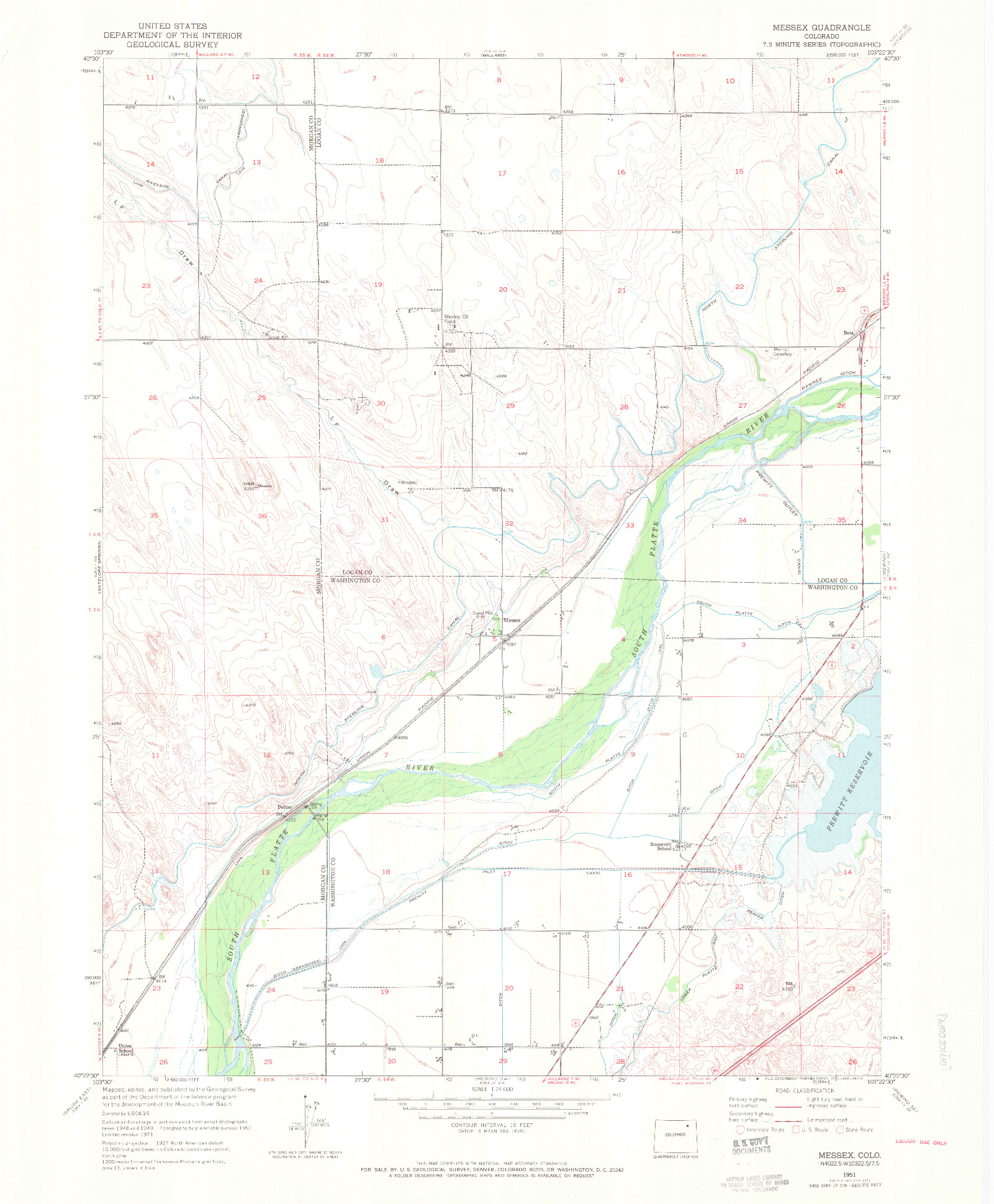 USGS 1:24000-SCALE QUADRANGLE FOR MESSEX, CO 1951