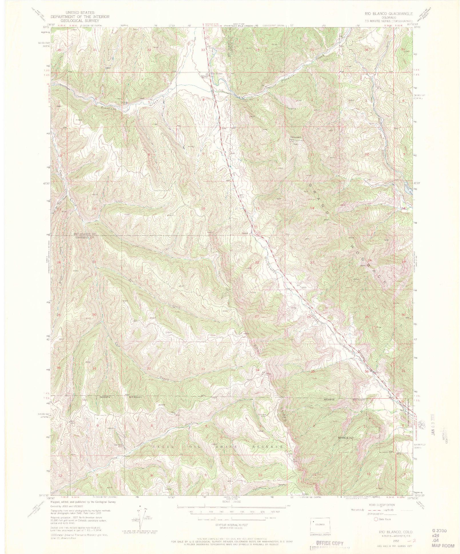 USGS 1:24000-SCALE QUADRANGLE FOR RIO BLANCO, CO 1952