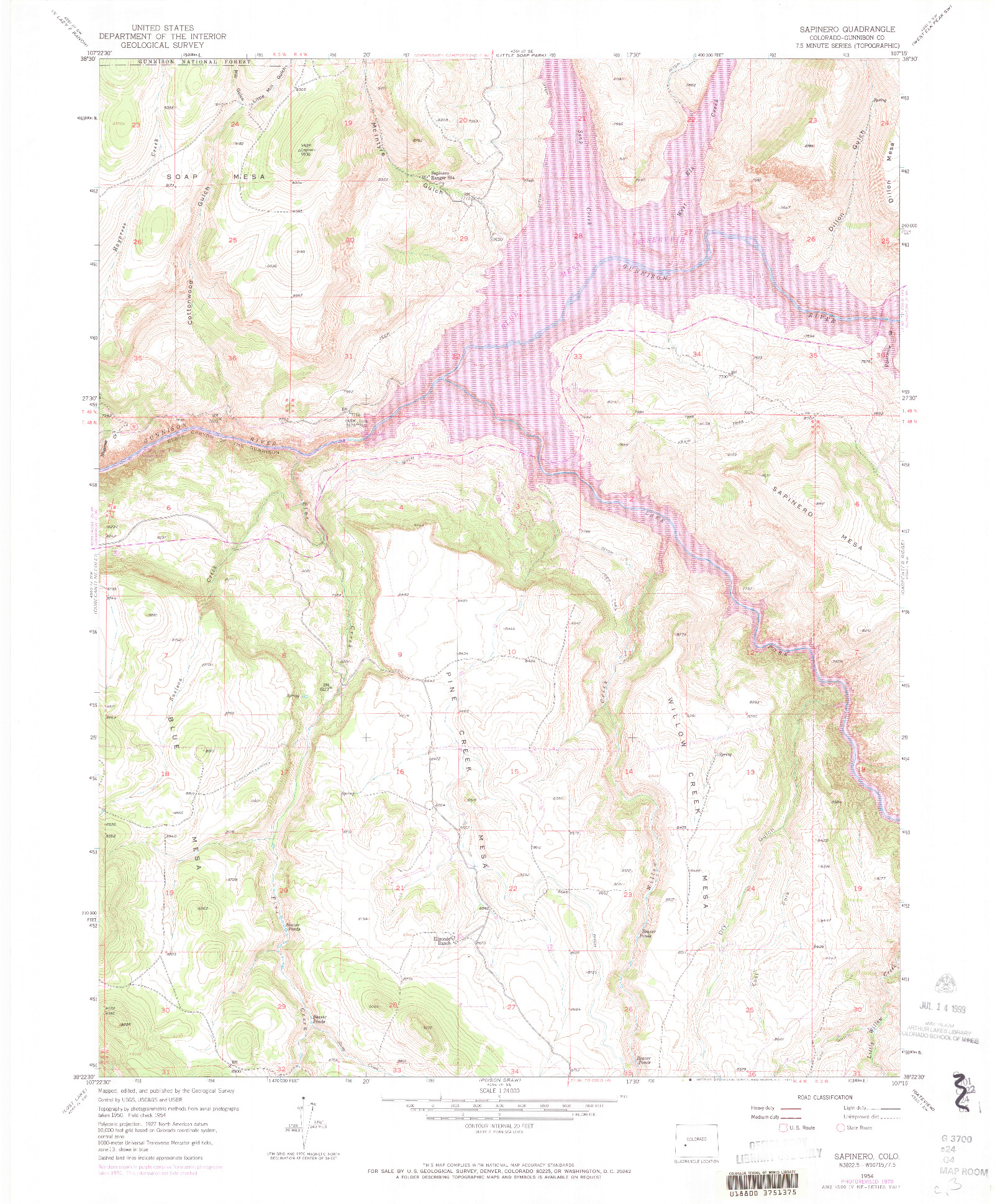 USGS 1:24000-SCALE QUADRANGLE FOR SAPINERO, CO 1954