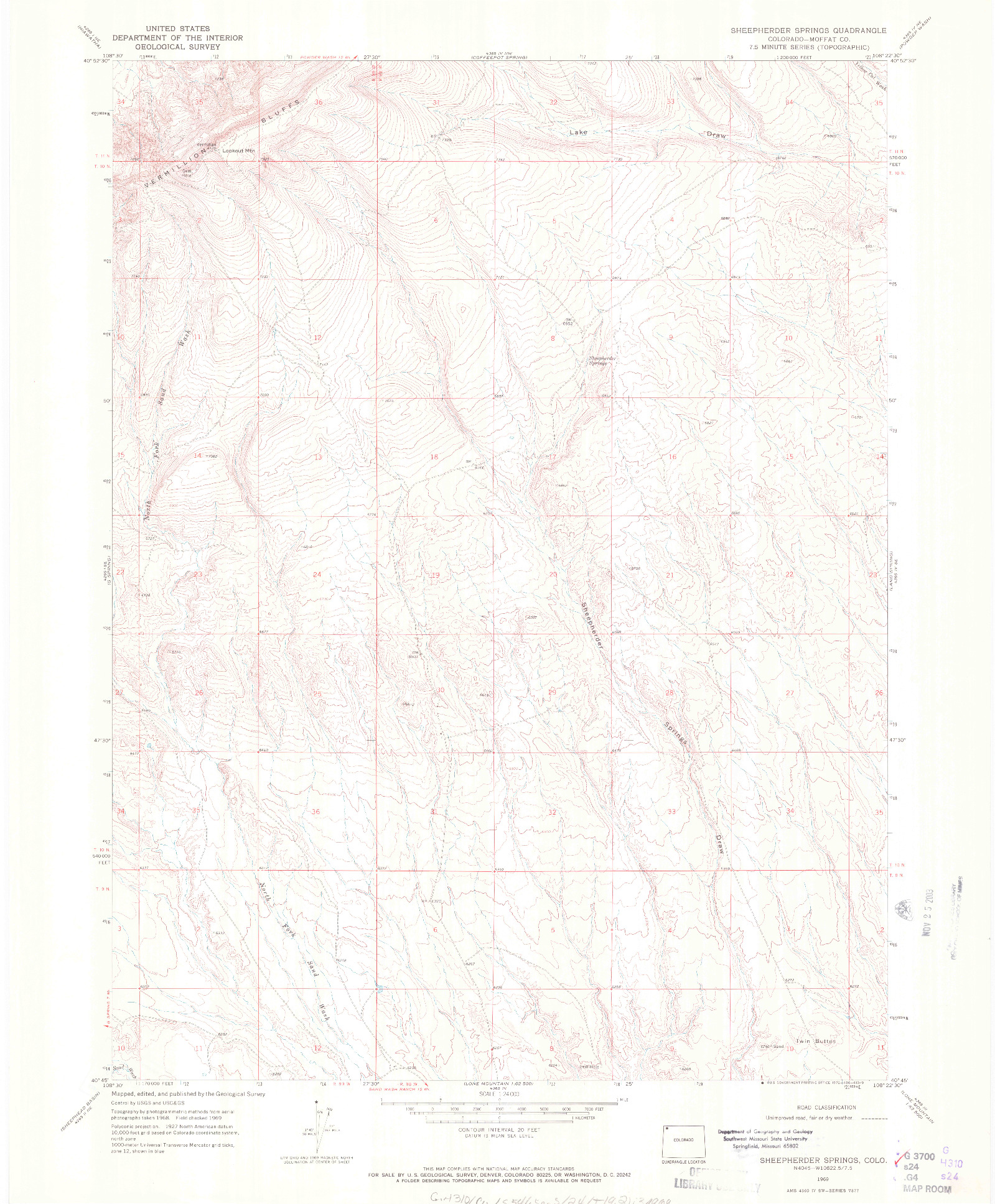 USGS 1:24000-SCALE QUADRANGLE FOR SHEEPHERDER SPRINGS, CO 1969