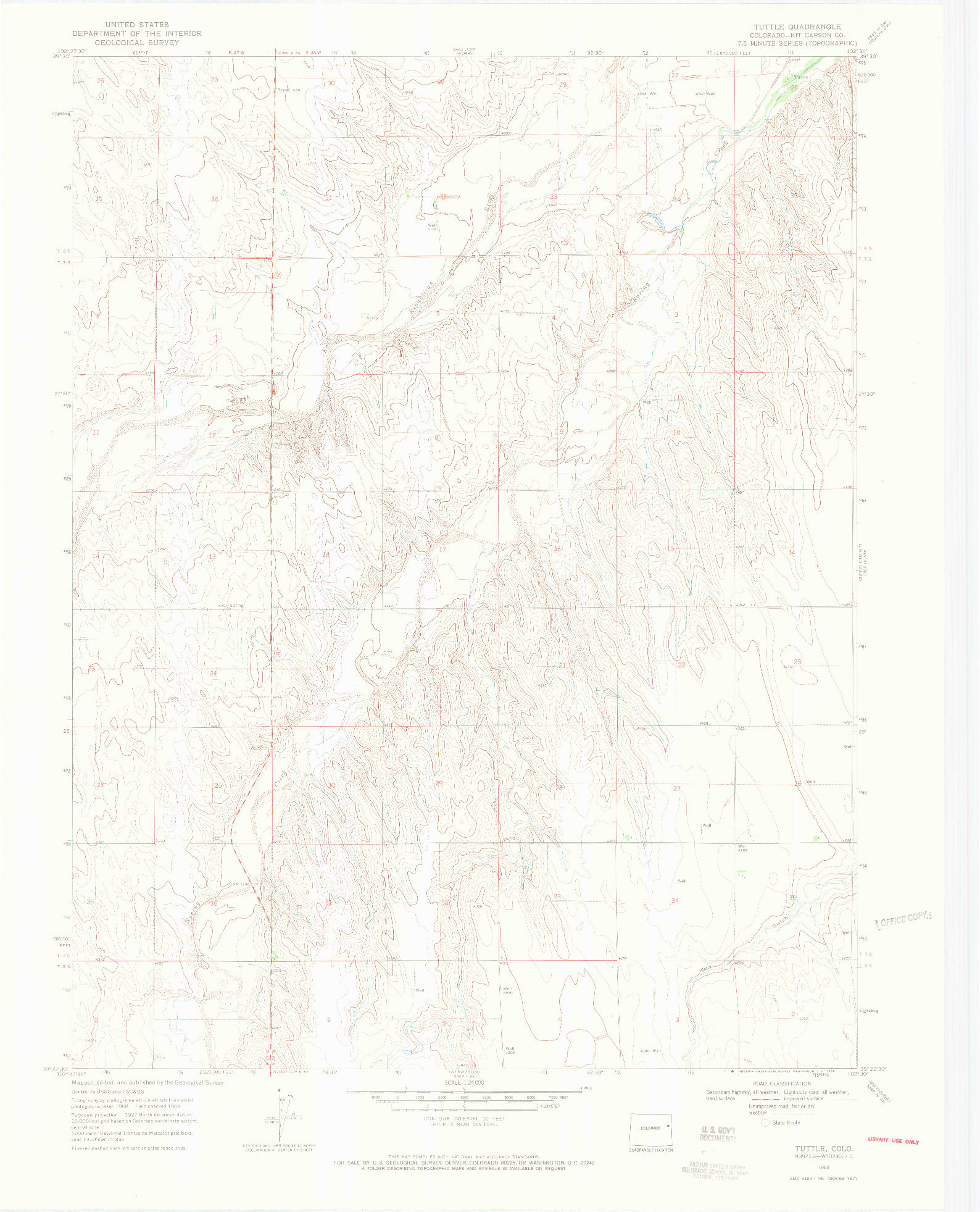 USGS 1:24000-SCALE QUADRANGLE FOR TUTTLE, CO 1969