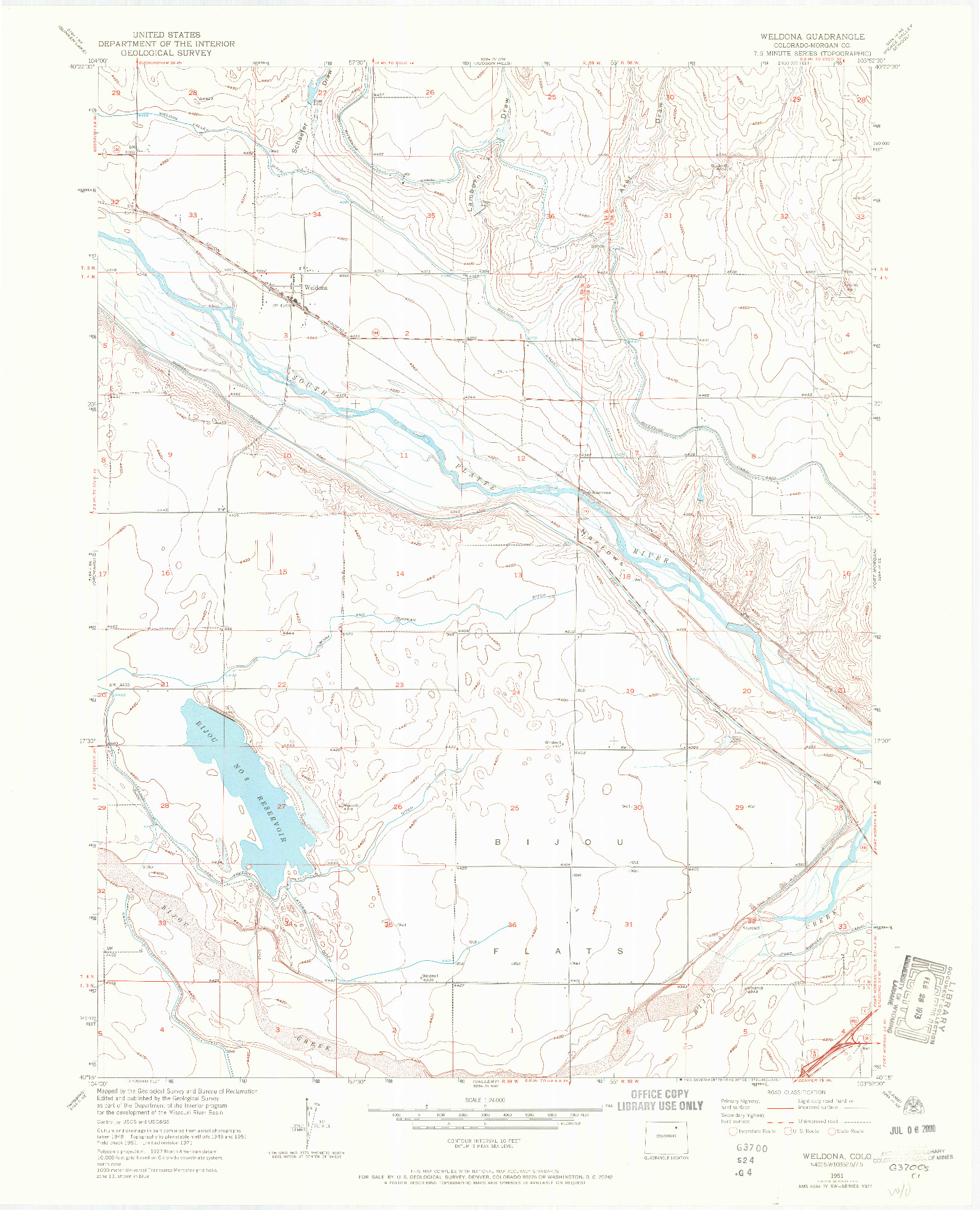 USGS 1:24000-SCALE QUADRANGLE FOR WELDONA, CO 1951