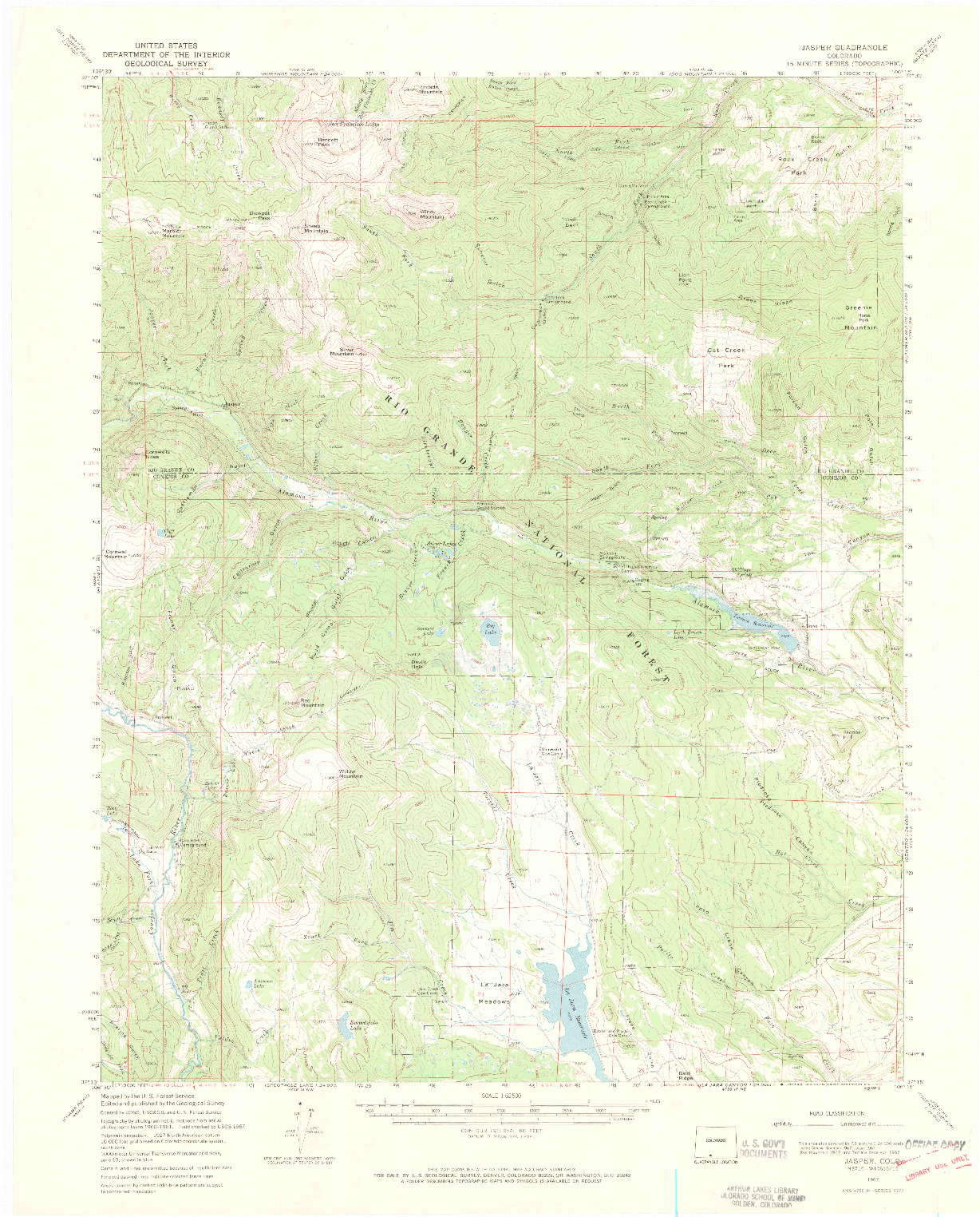 USGS 1:62500-SCALE QUADRANGLE FOR JASPER, CO 1967