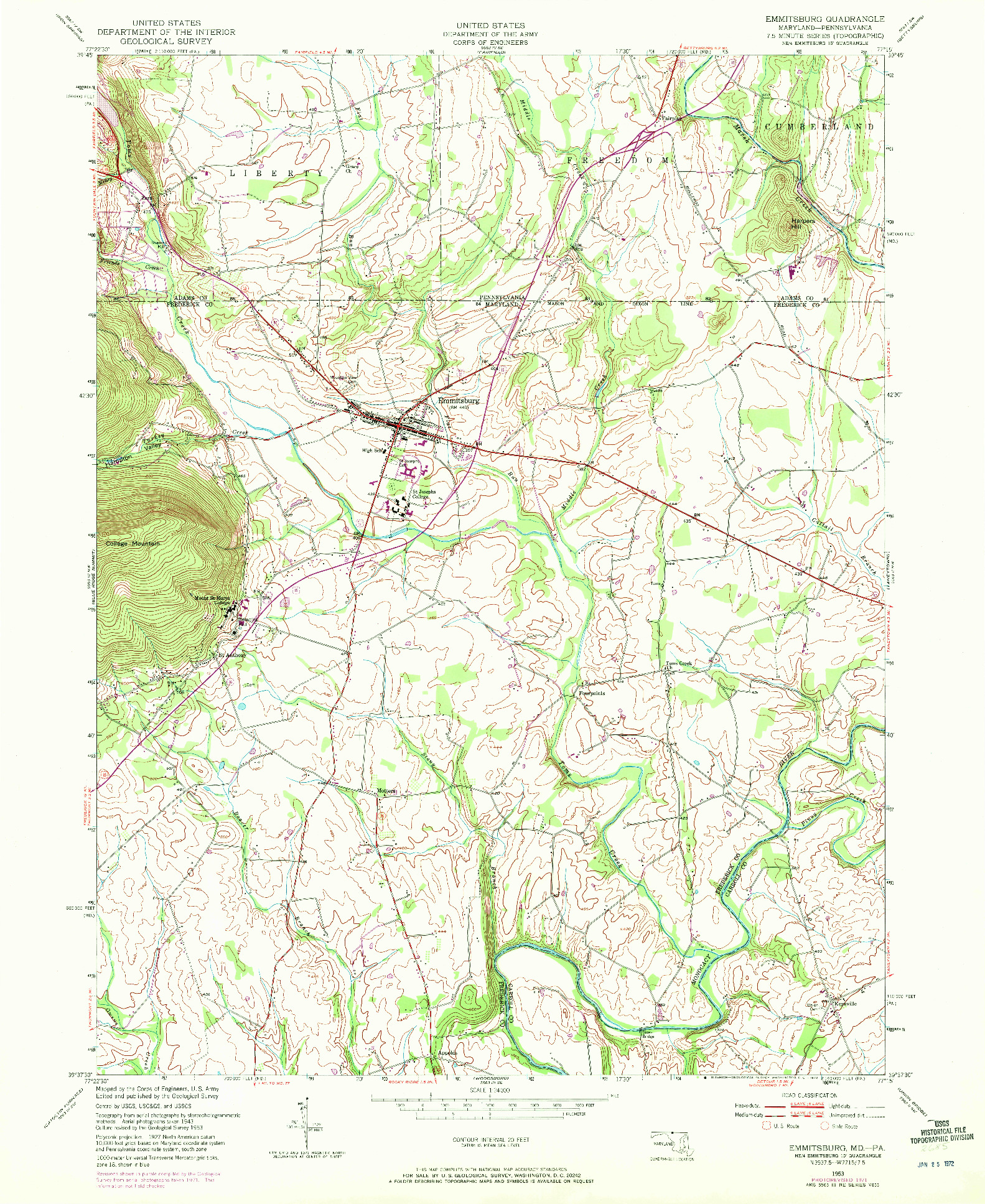 USGS 1:24000-SCALE QUADRANGLE FOR EMMITSBURG, MD 1953