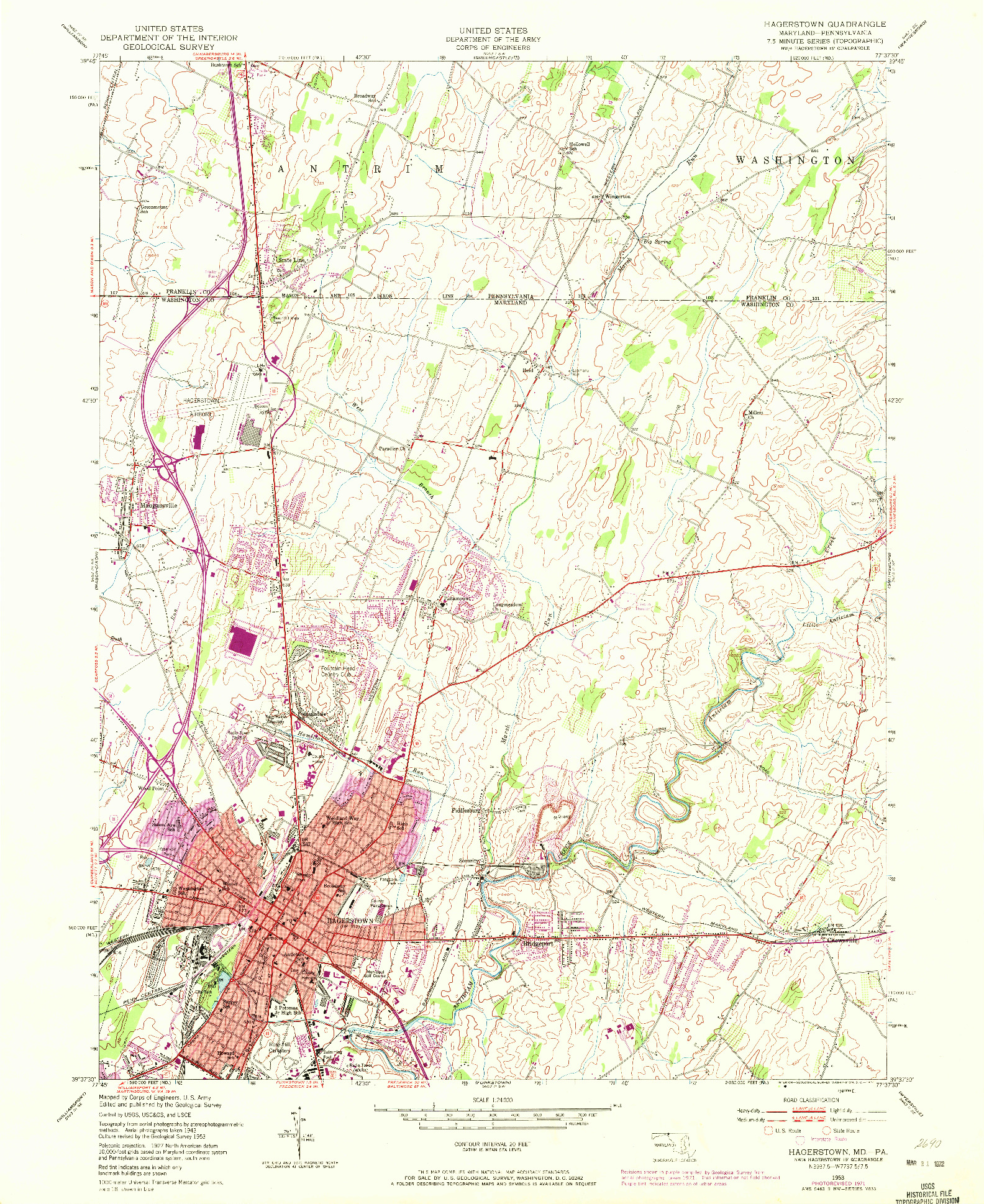 USGS 1:24000-SCALE QUADRANGLE FOR HAGERSTOWN, MD 1953