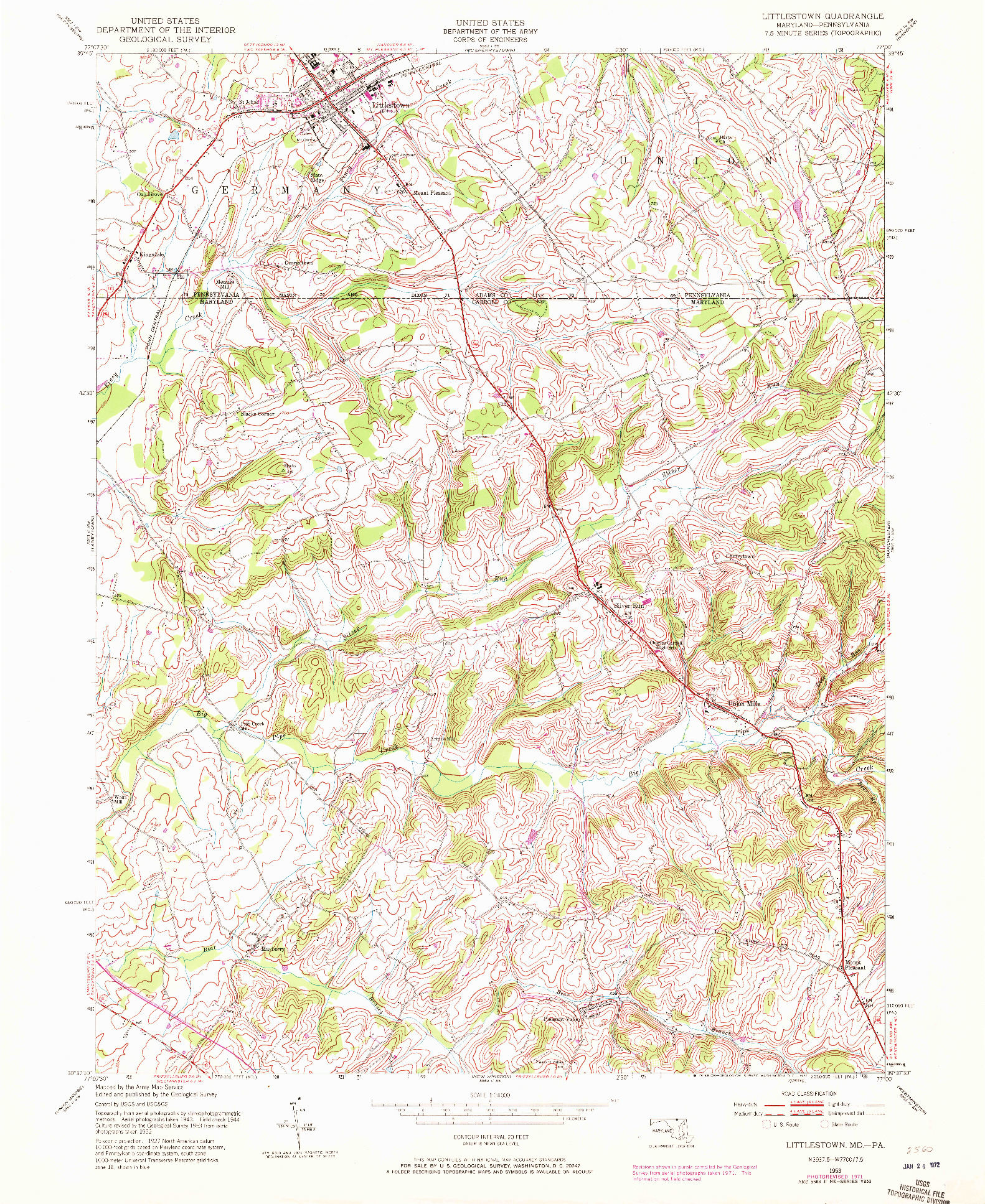 USGS 1:24000-SCALE QUADRANGLE FOR LITTLESTOWN, MD 1953