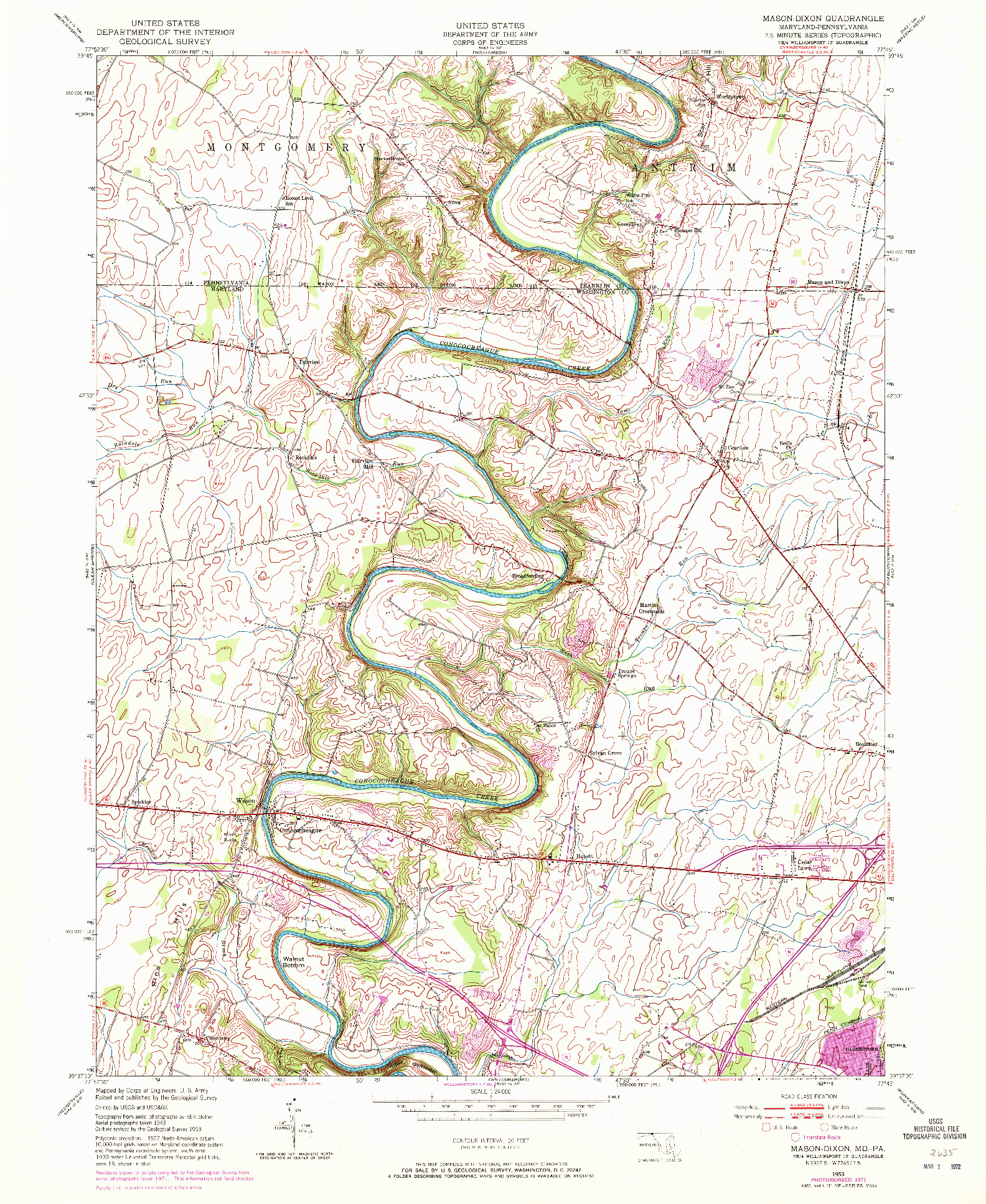 USGS 1:24000-SCALE QUADRANGLE FOR MASON-DIXON, MD 1953