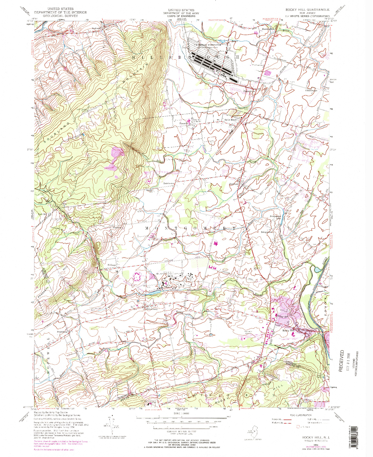 USGS 1:24000-SCALE QUADRANGLE FOR ROCKY HILL, NJ 1954