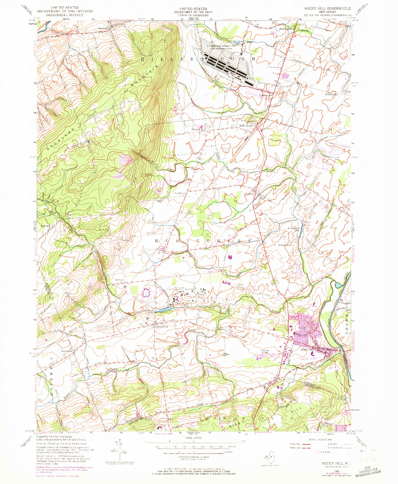 USGS 1:24000-SCALE QUADRANGLE FOR ROCKY HILL, NJ 1954