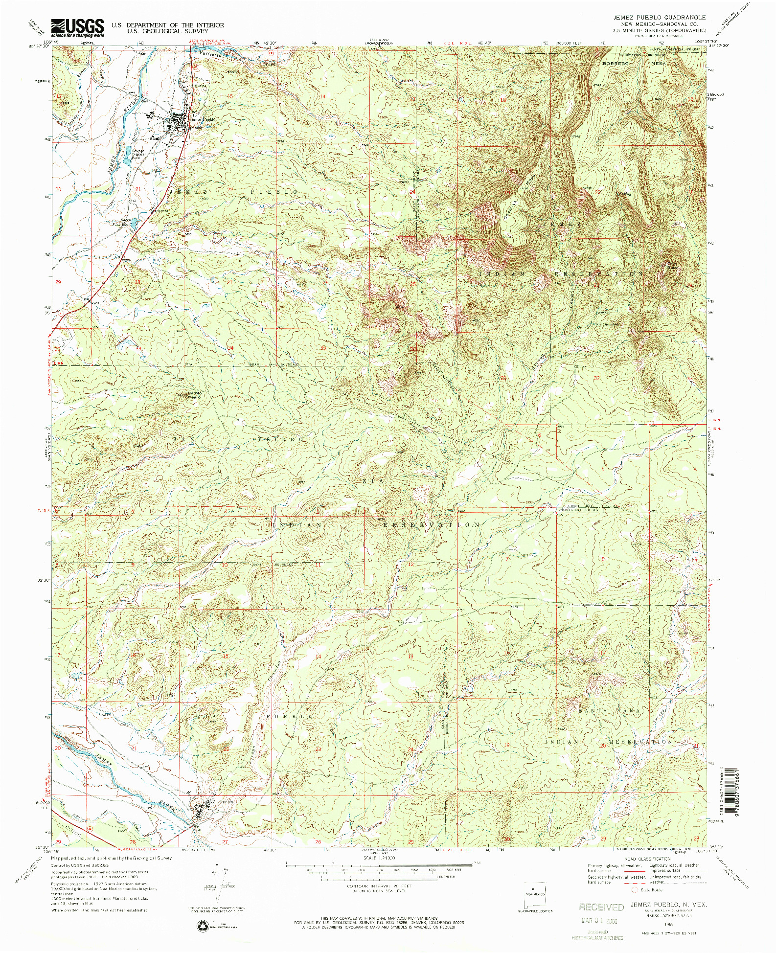USGS 1:24000-SCALE QUADRANGLE FOR JEMEZ PUEBLO, NM 1969