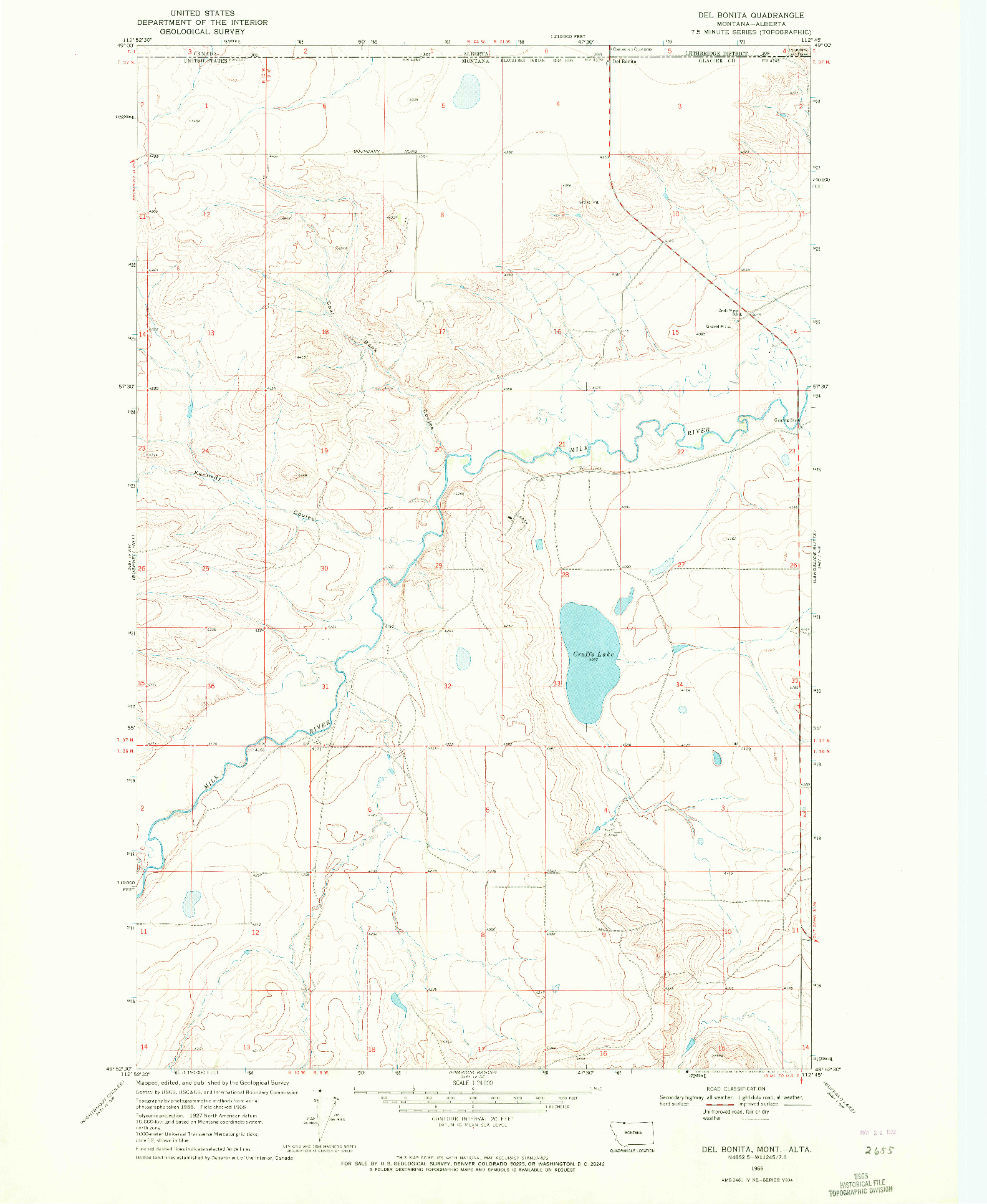 USGS 1:24000-SCALE QUADRANGLE FOR DEL BONITA, MT 1968