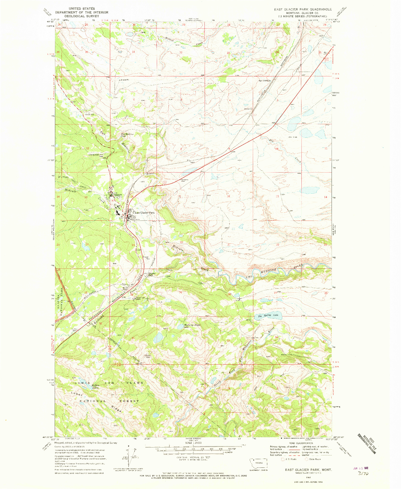 USGS 1:24000-SCALE QUADRANGLE FOR EAST GLACIER PARK, MT 1968