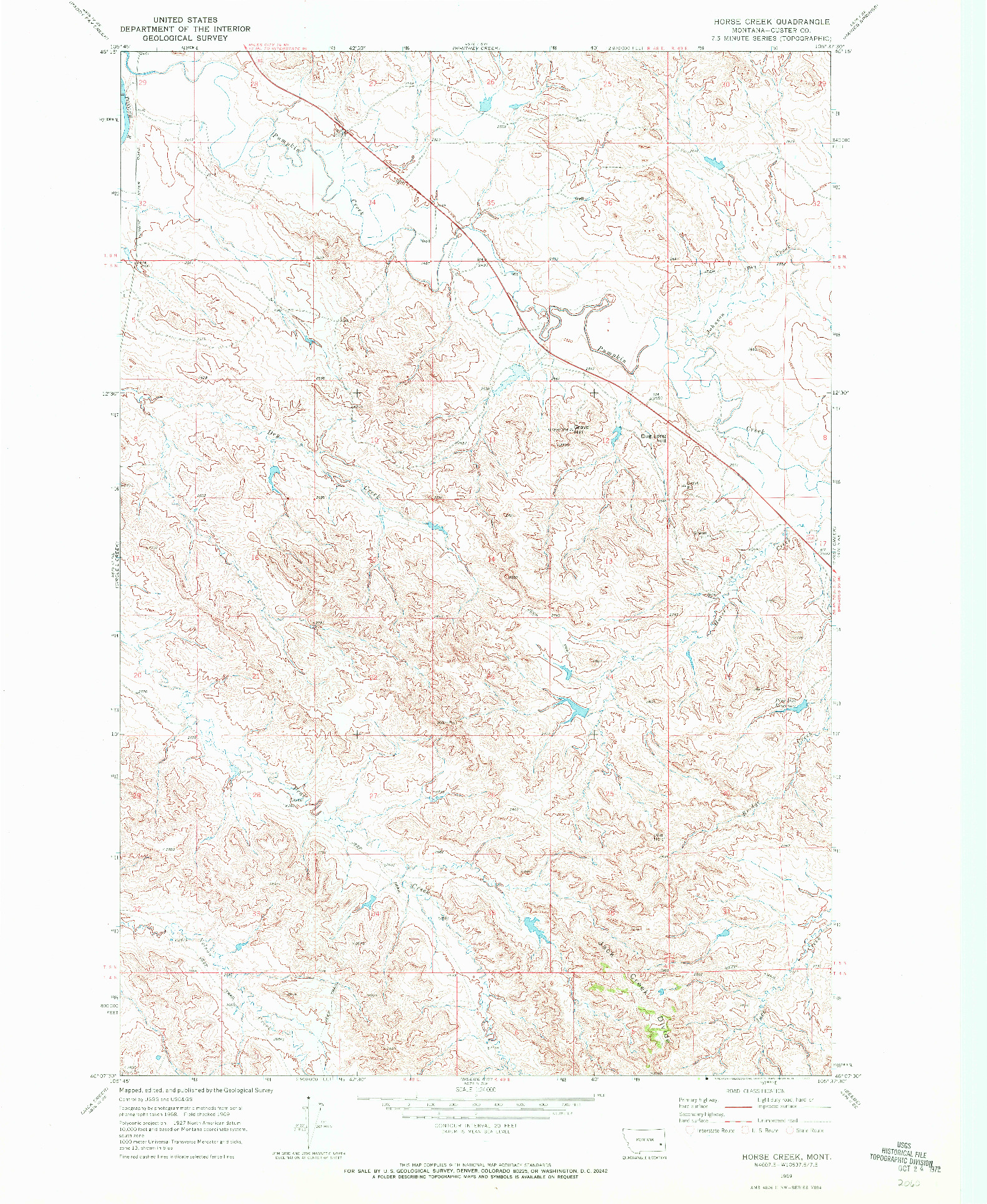 USGS 1:24000-SCALE QUADRANGLE FOR HORSE CREEK, MT 1969