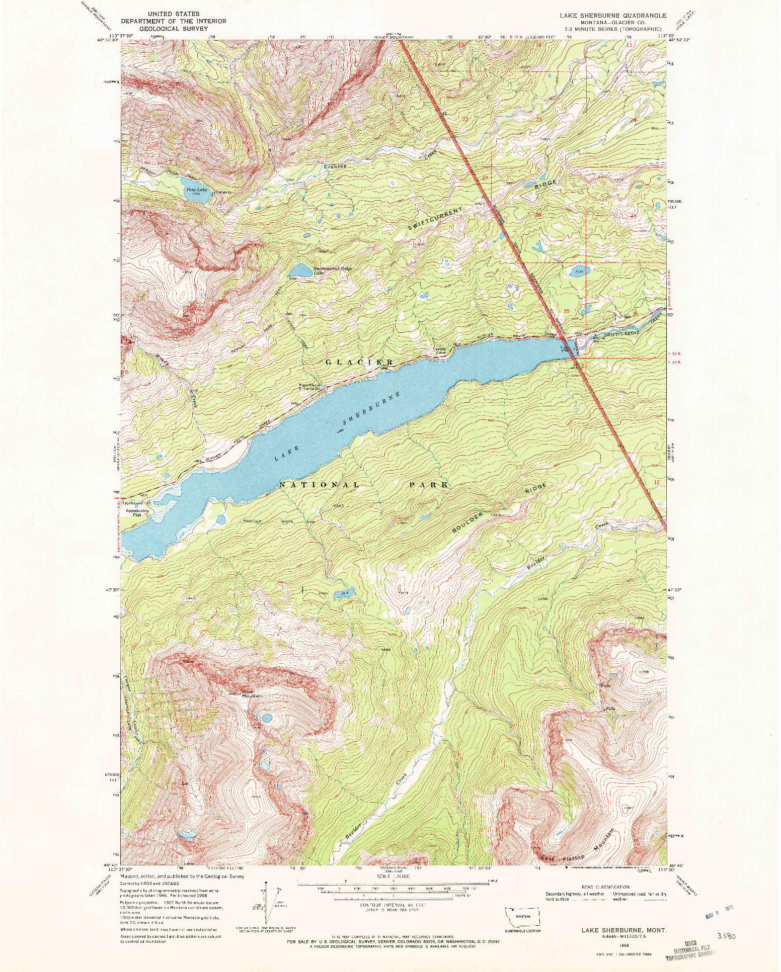 USGS 1:24000-SCALE QUADRANGLE FOR LAKE SHERBURNE, MT 1968