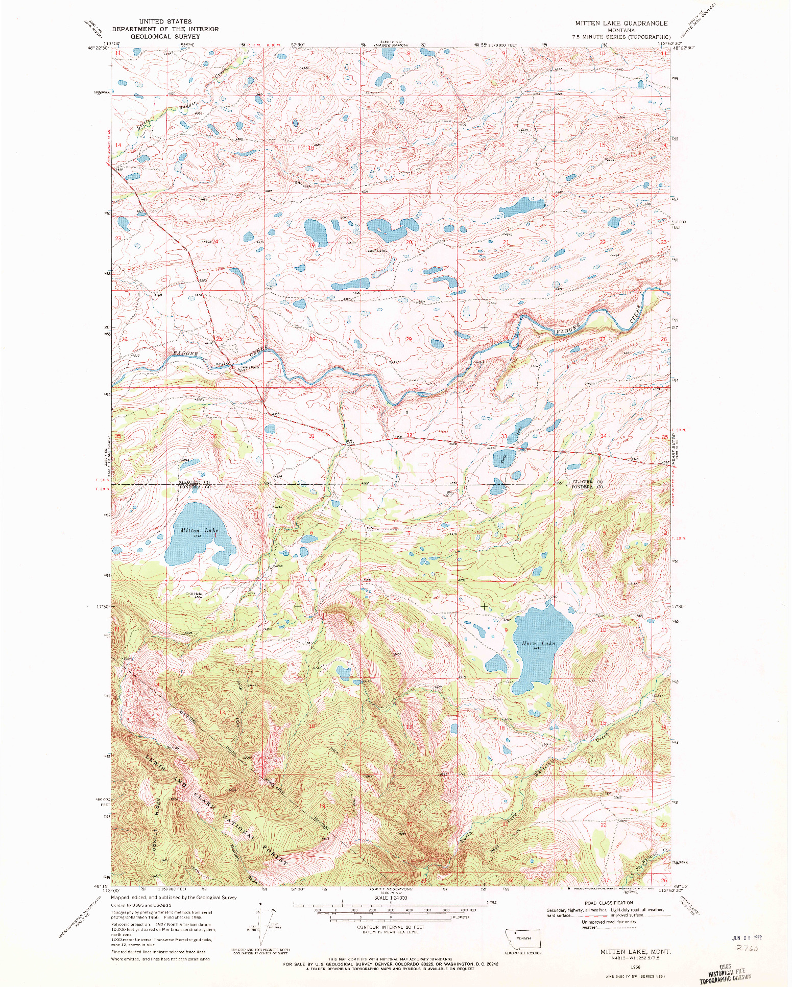USGS 1:24000-SCALE QUADRANGLE FOR MITTEN LAKE, MT 1968
