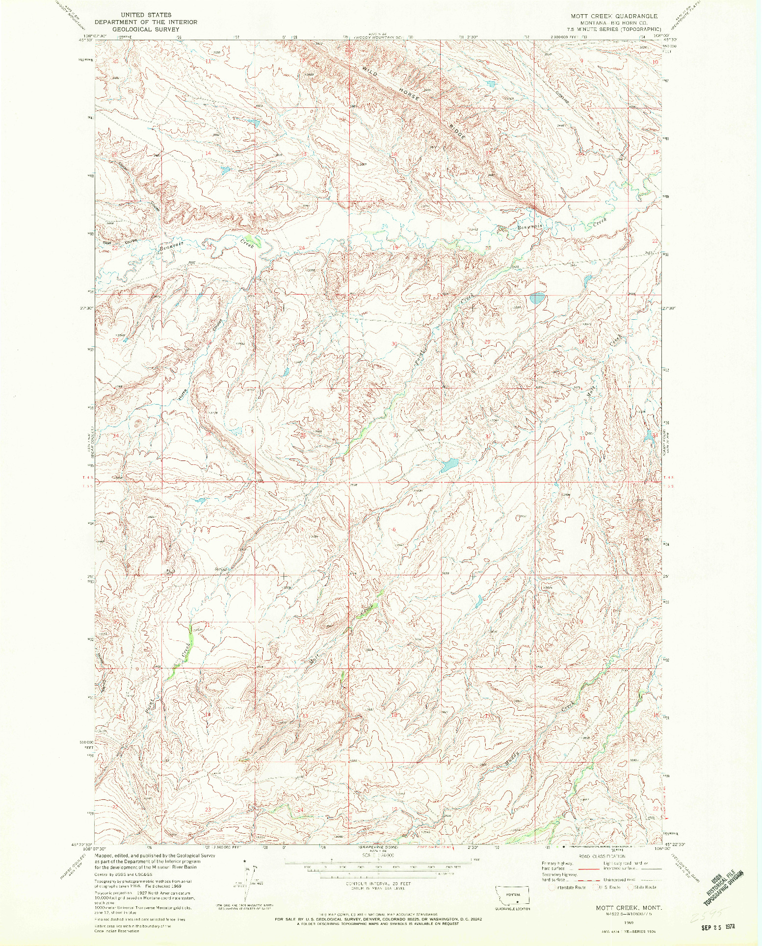 USGS 1:24000-SCALE QUADRANGLE FOR MOTT CREEK, MT 1969