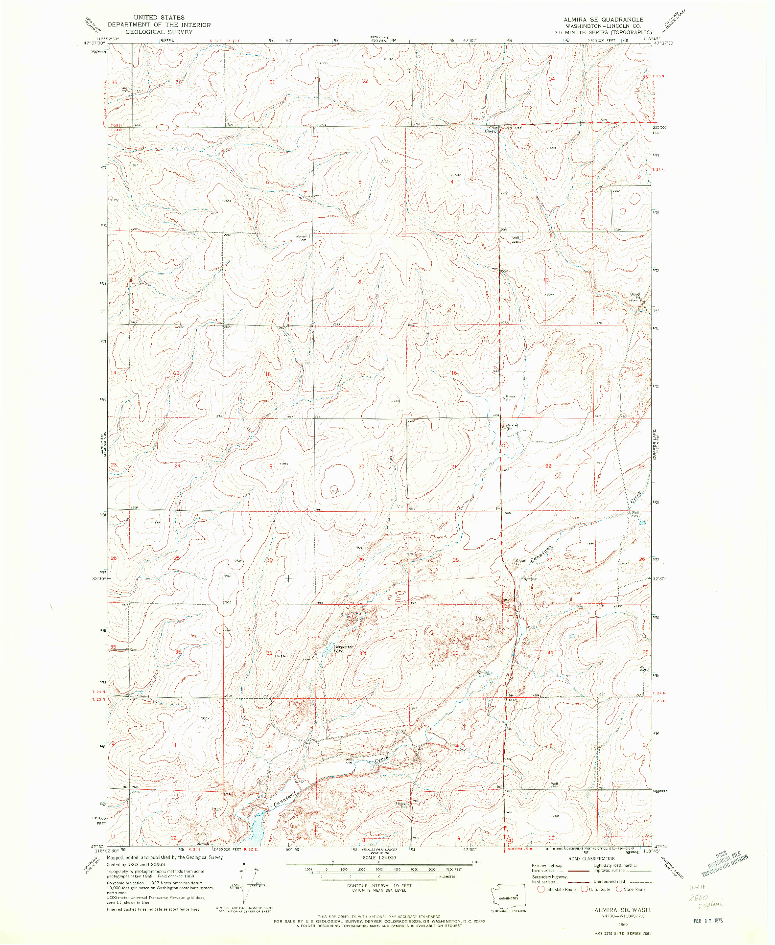 USGS 1:24000-SCALE QUADRANGLE FOR ALMIRA SE, WA 1969