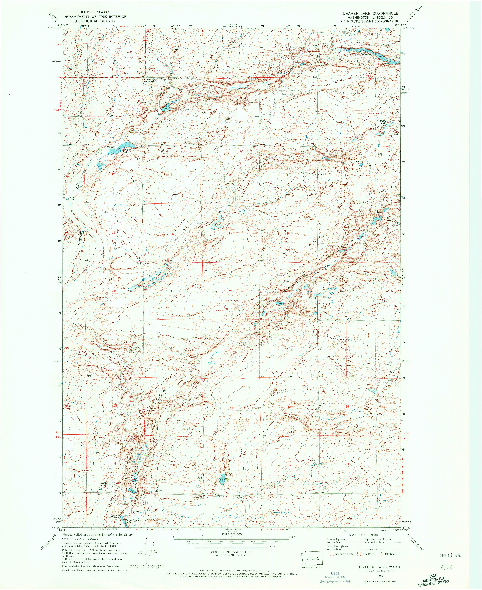 USGS 1:24000-SCALE QUADRANGLE FOR DRAPER LAKE, WA 1969