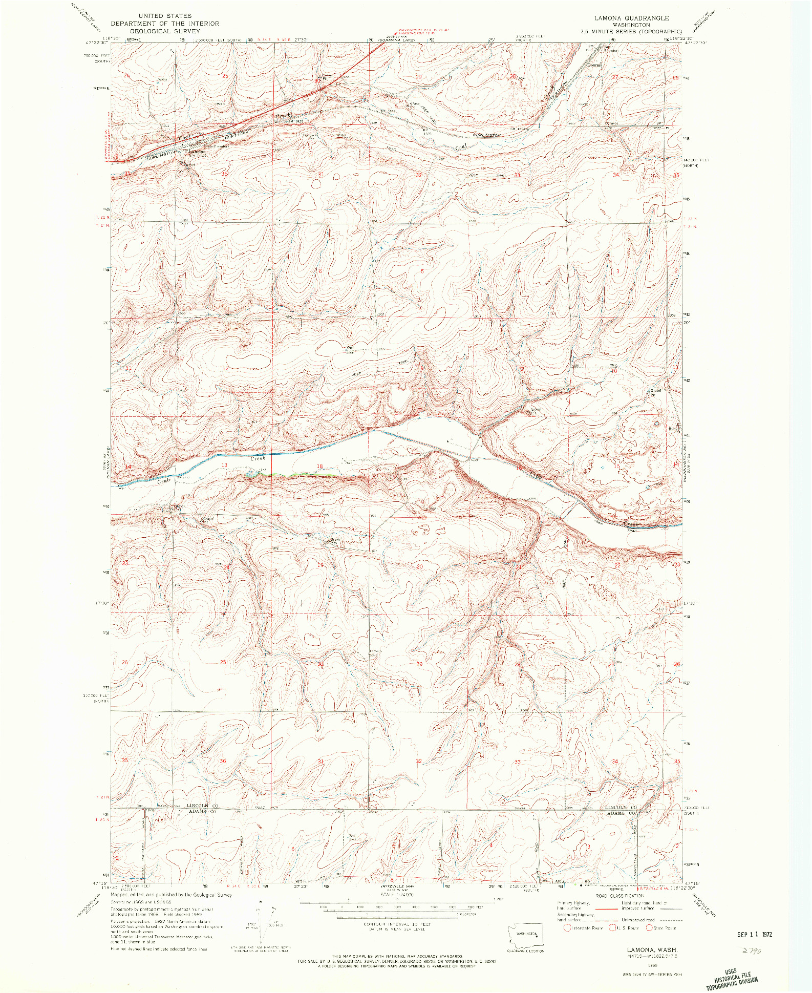 USGS 1:24000-SCALE QUADRANGLE FOR LAMONA, WA 1969