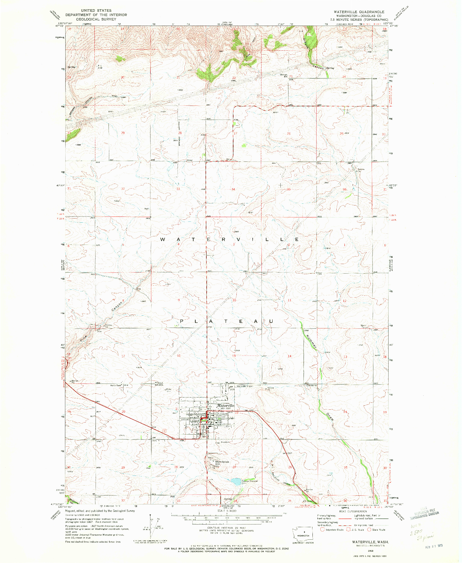 USGS 1:24000-SCALE QUADRANGLE FOR WATERVILLE, WA 1968