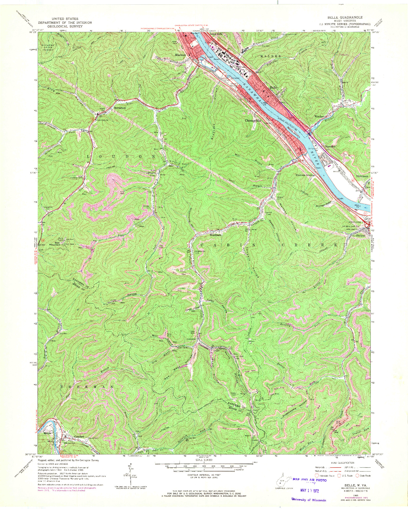 USGS 1:24000-SCALE QUADRANGLE FOR BELLE, WV 1965