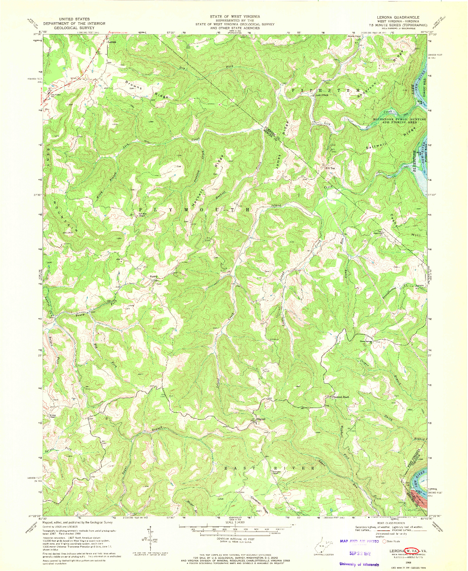 USGS 1:24000-SCALE QUADRANGLE FOR LERONA, WV 1968