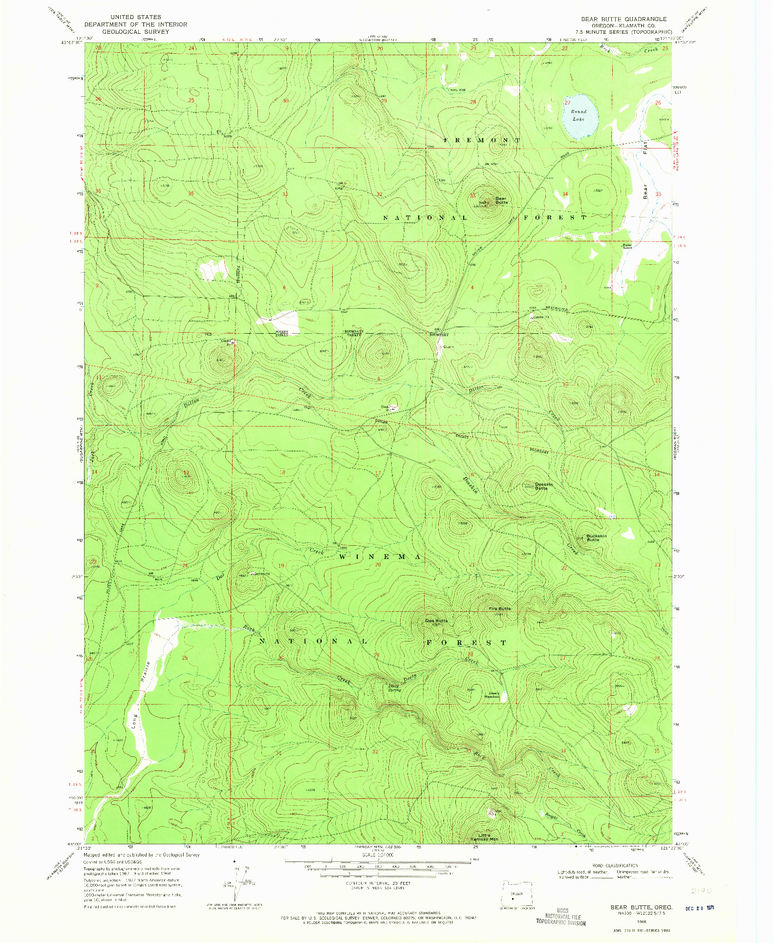 USGS 1:24000-SCALE QUADRANGLE FOR BEAR BUTTE, OR 1968