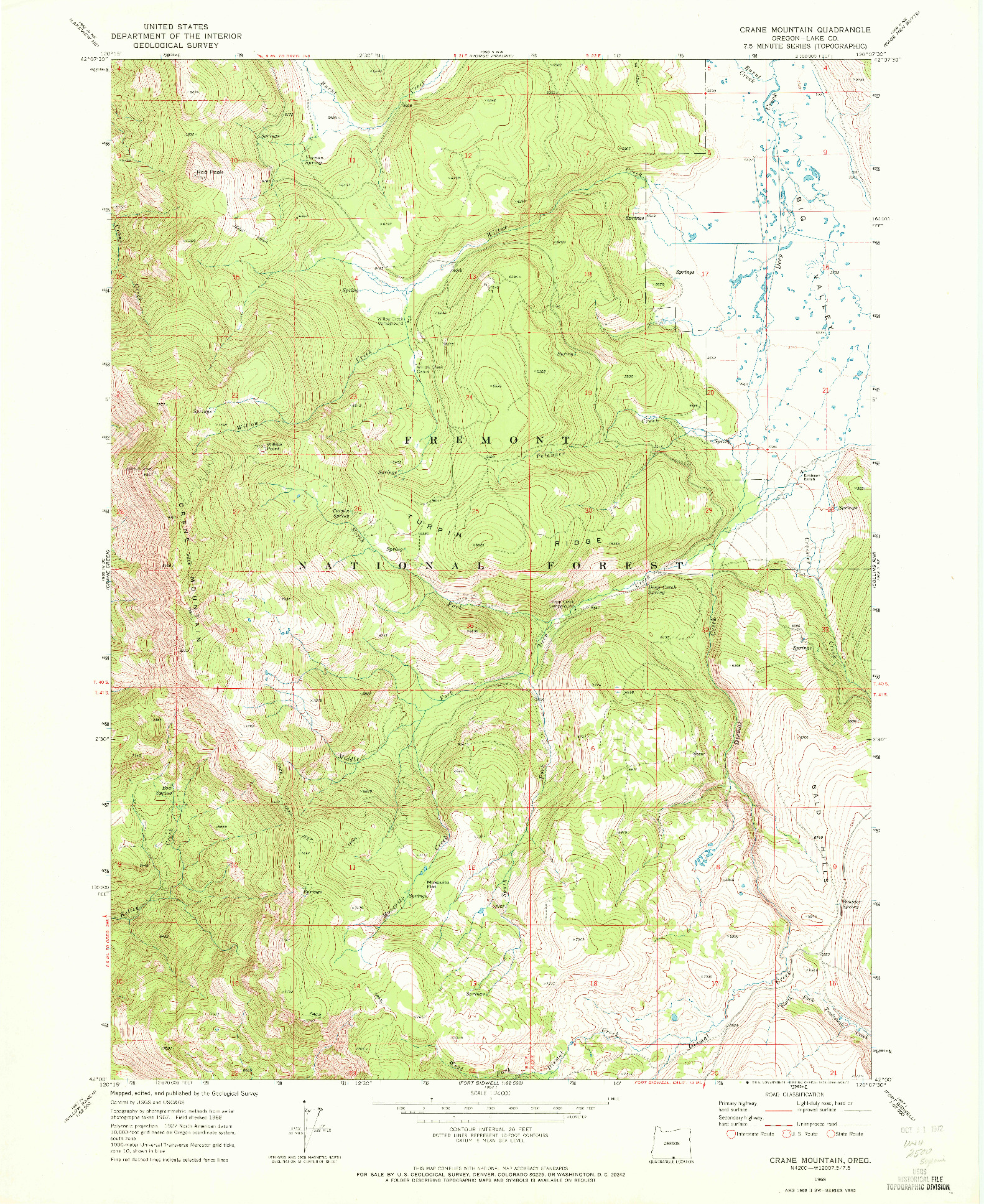 USGS 1:24000-SCALE QUADRANGLE FOR CRANE MOUNTAIN, OR 1968