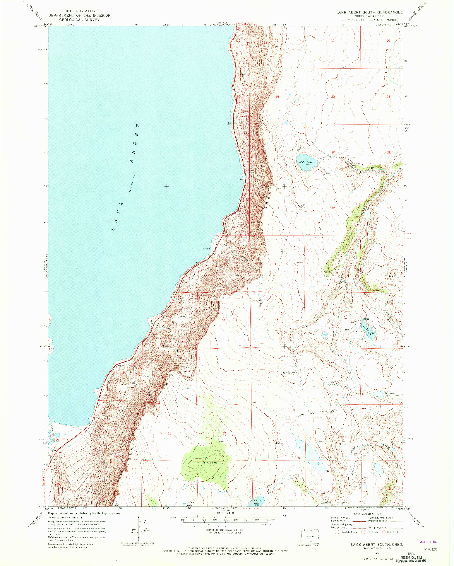 USGS 1:24000-SCALE QUADRANGLE FOR LAKE ABERT SOUTH, OR 1968