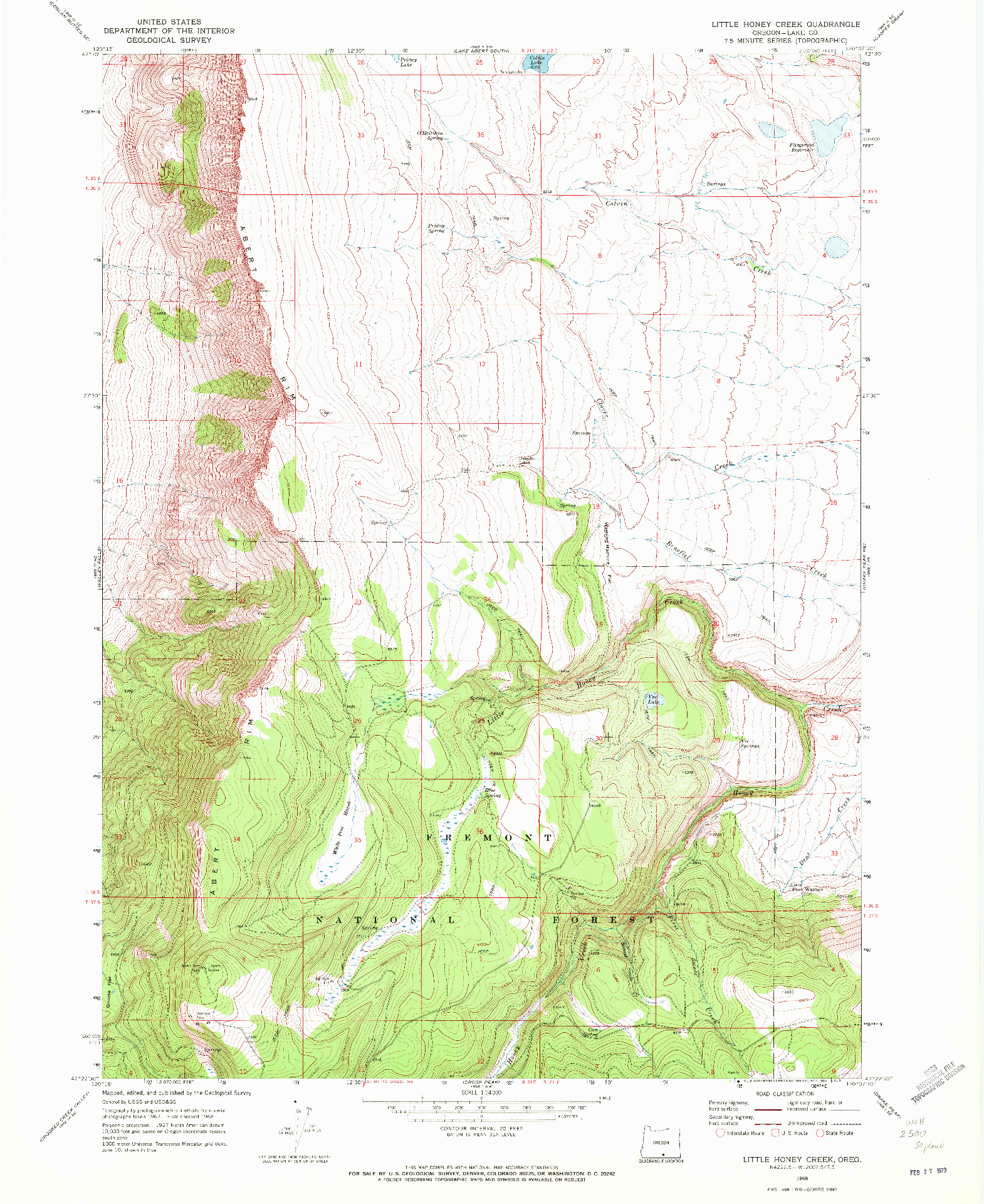 USGS 1:24000-SCALE QUADRANGLE FOR LITTLE HONEY CREEK, OR 1968