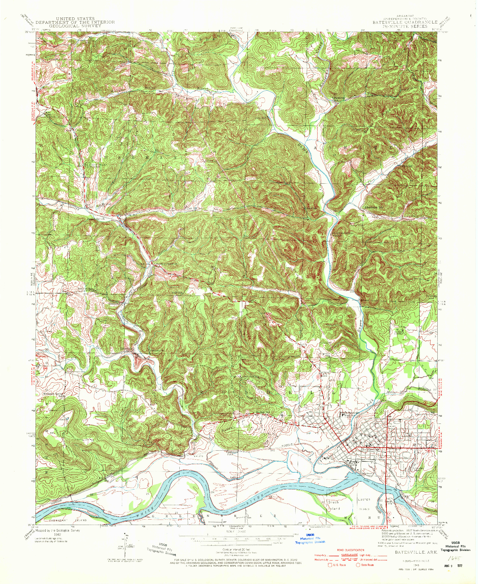 USGS 1:24000-SCALE QUADRANGLE FOR BATESVILLE, AR 1943