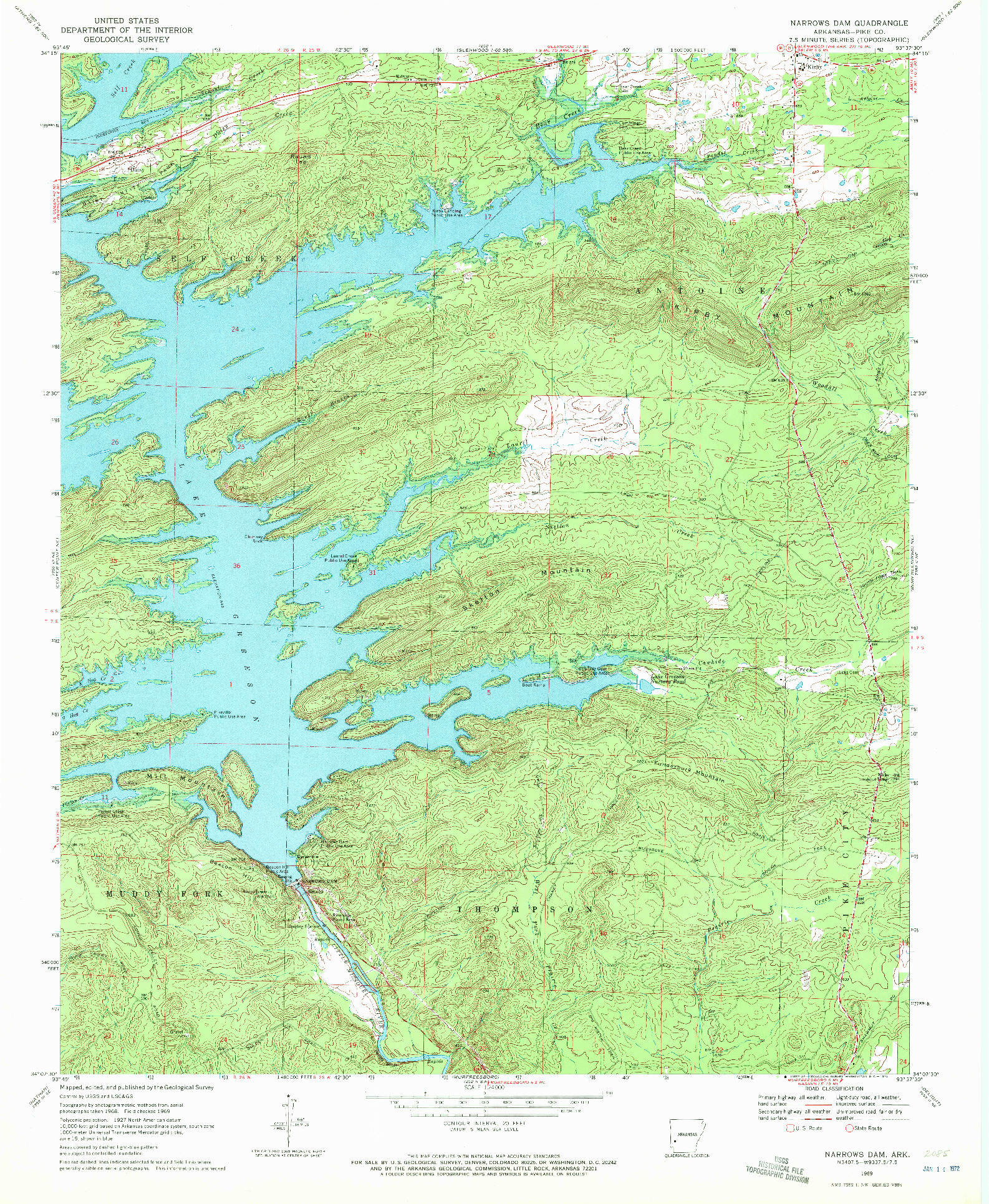 USGS 1:24000-SCALE QUADRANGLE FOR NARROWS DAM, AR 1969