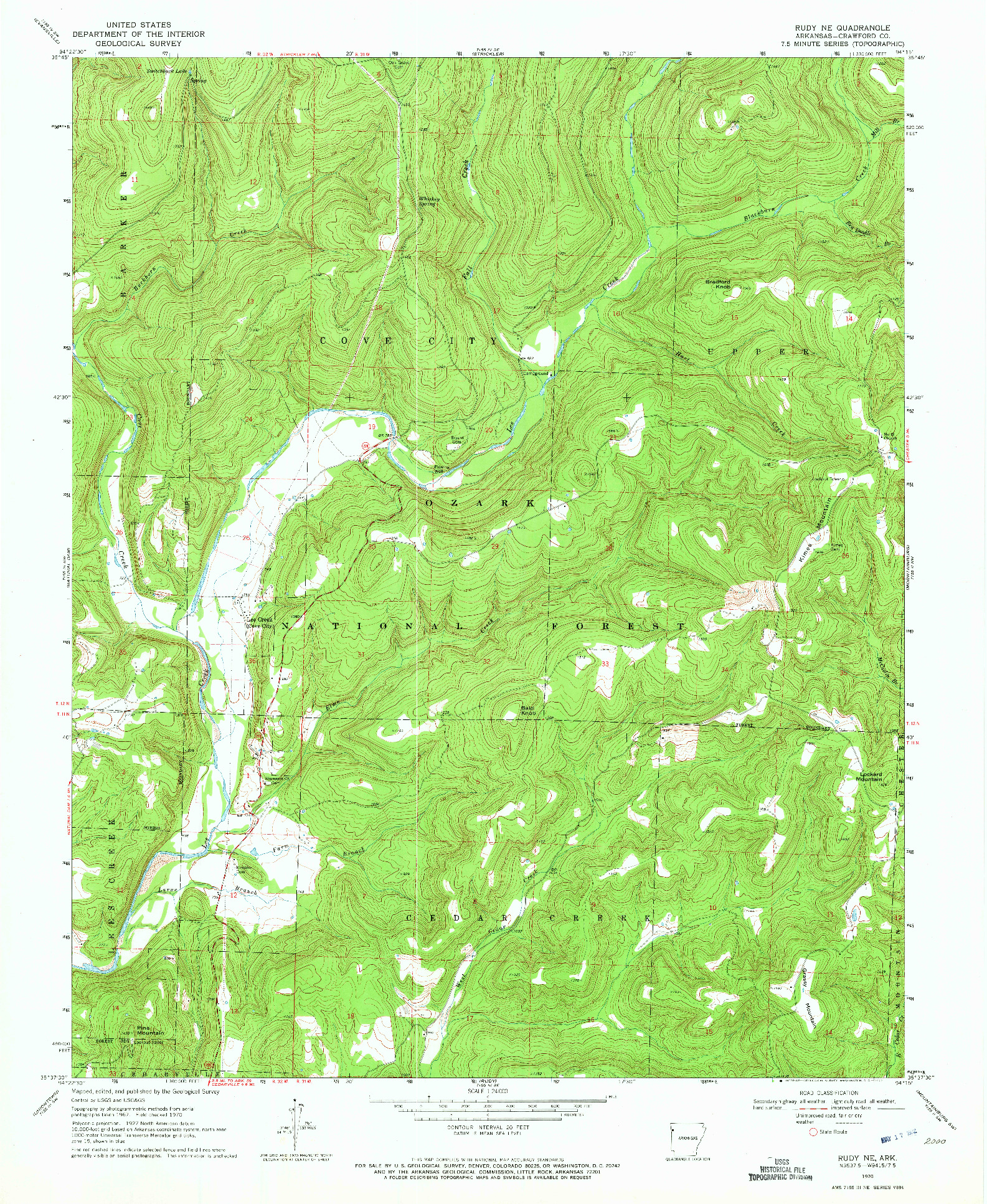 USGS 1:24000-SCALE QUADRANGLE FOR RUDY NE, AR 1970