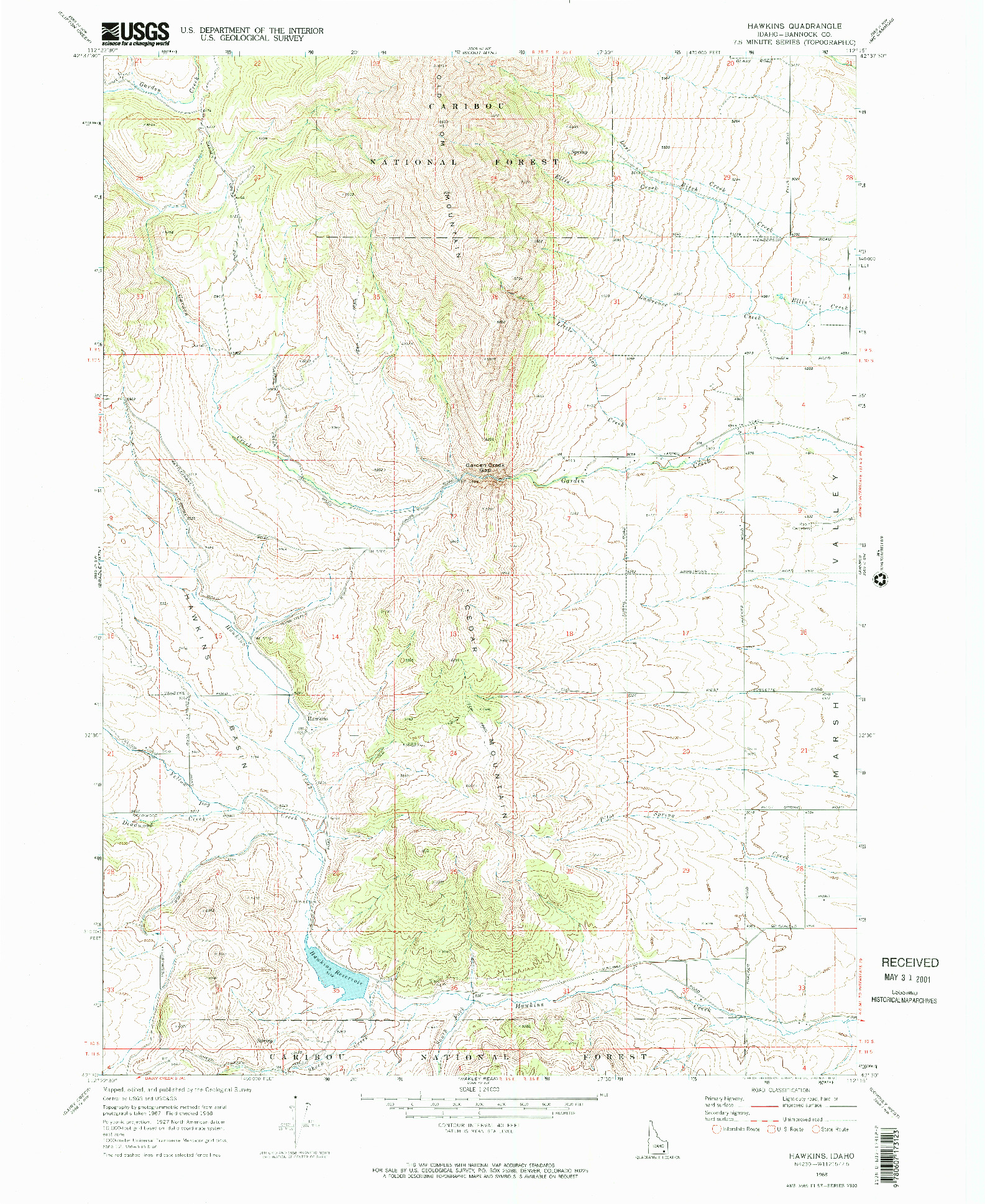 USGS 1:24000-SCALE QUADRANGLE FOR HAWKINS, ID 1968